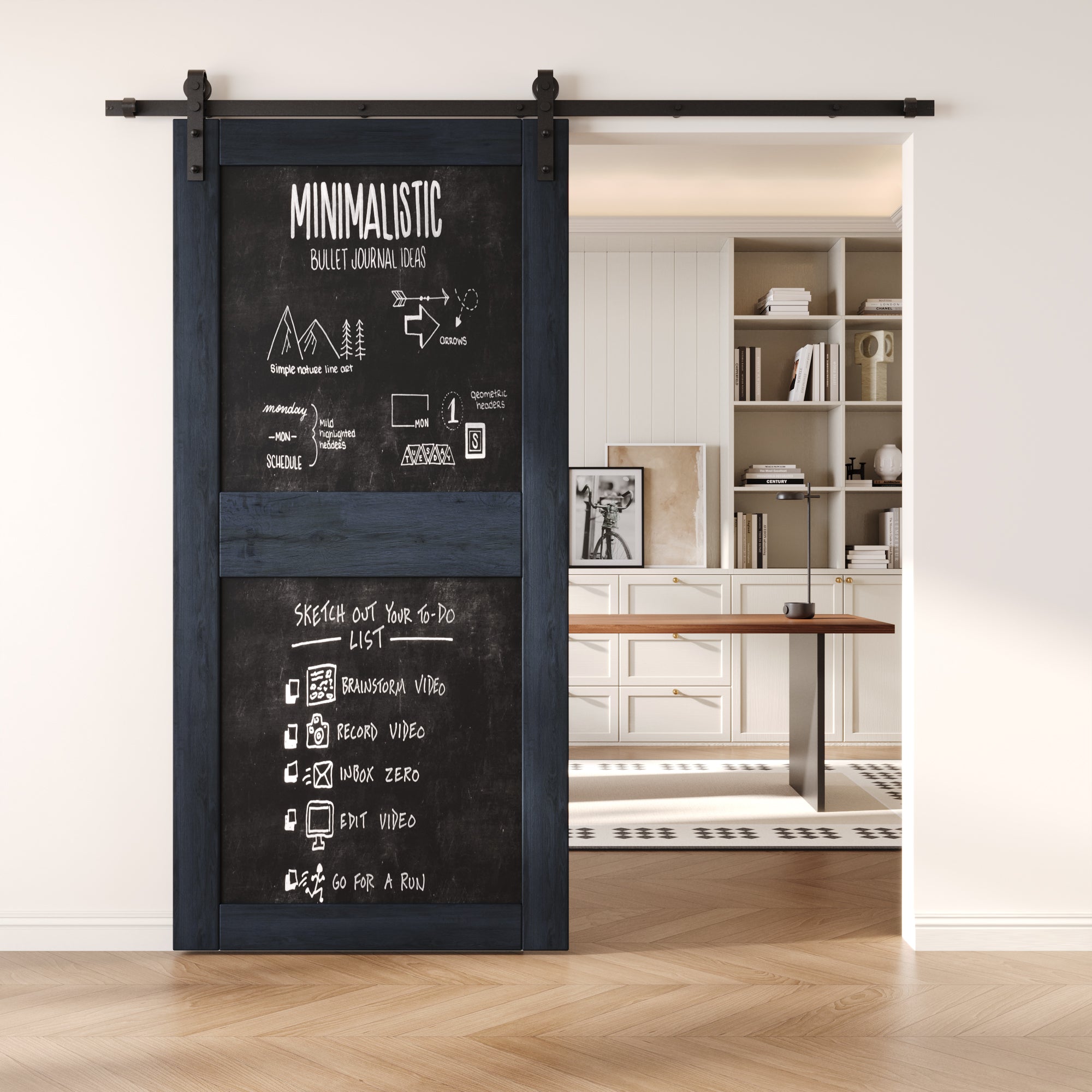 84" Height Navy Chalkboard Design Unassembled & Finished Pine Wood Barn Door (Interior Use Only)