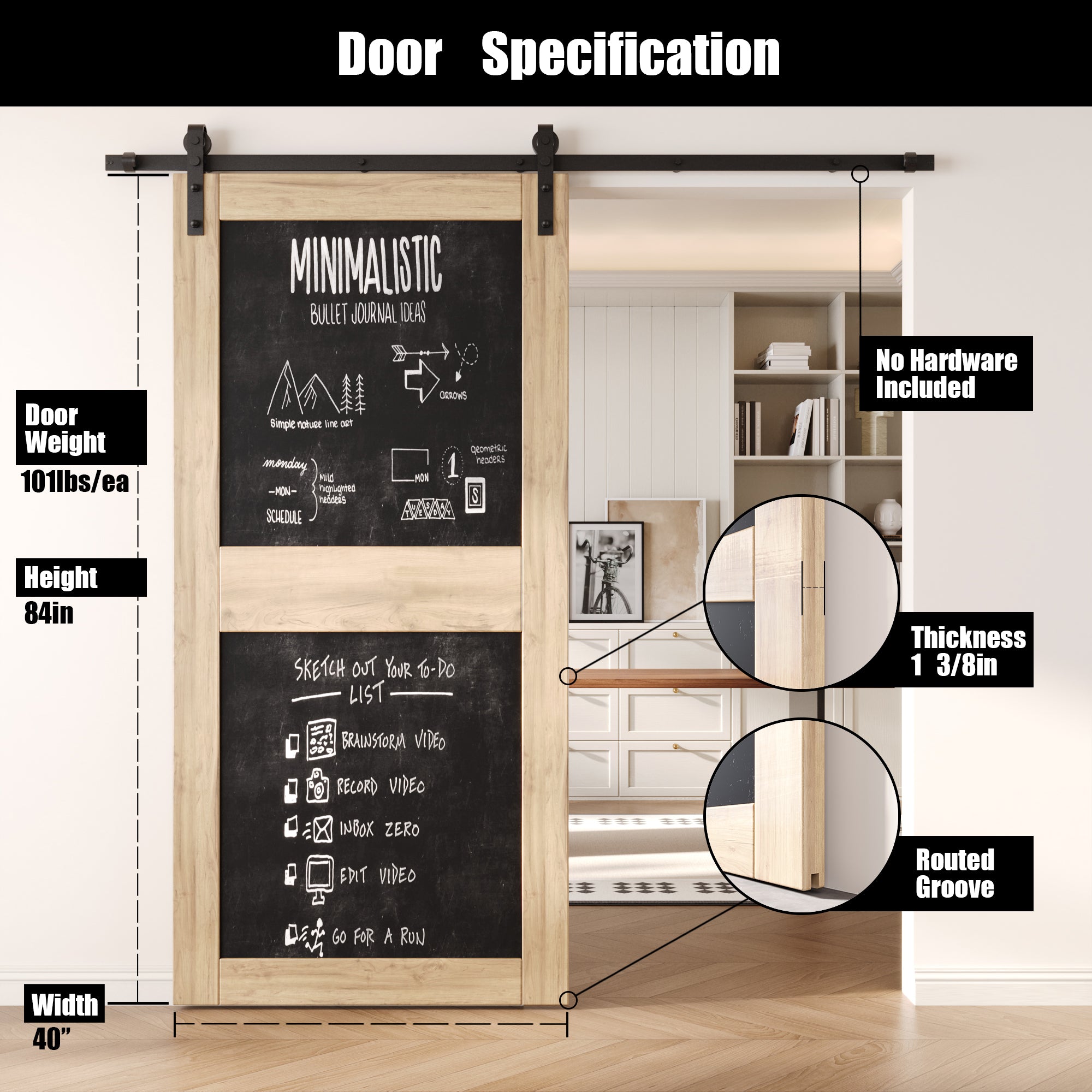 84" Height Chalkboard Design Unassembled & Unfinished Pine Wood Barn Door (Interior Use Only)