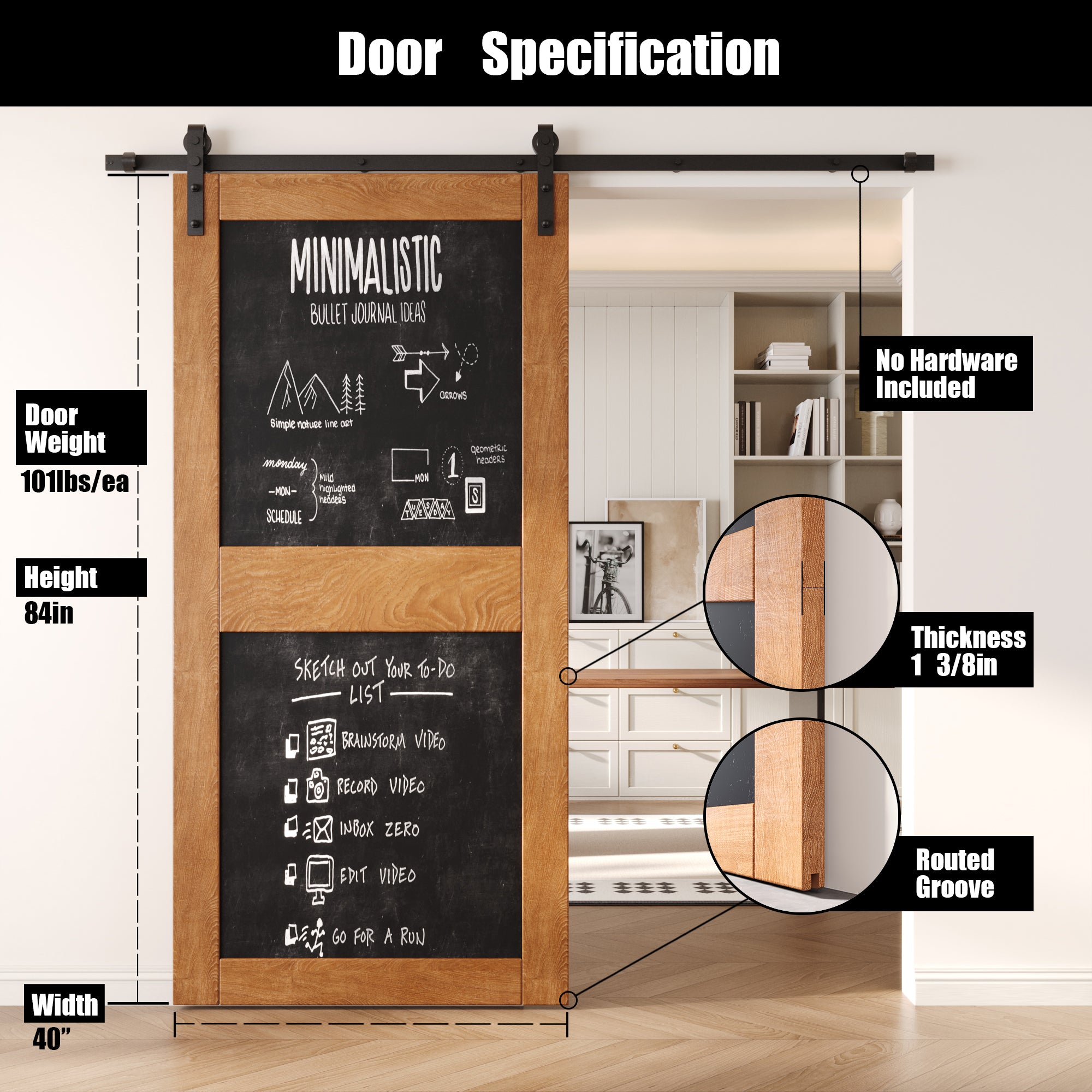 84" Height Early American Chalkboard Design Unassembled & Finished Pine Wood Barn Door (Interior Use Only)