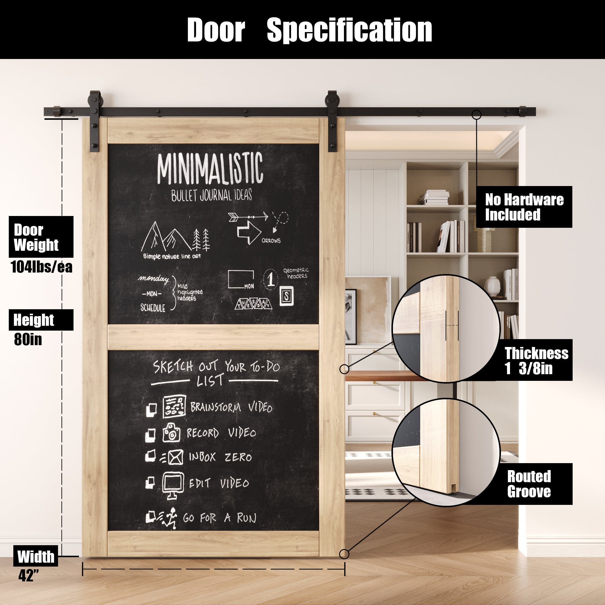 80" Height Chalkboard Design Unassembled & Unfinished Pine Wood Barn Door (Interior Use Only)