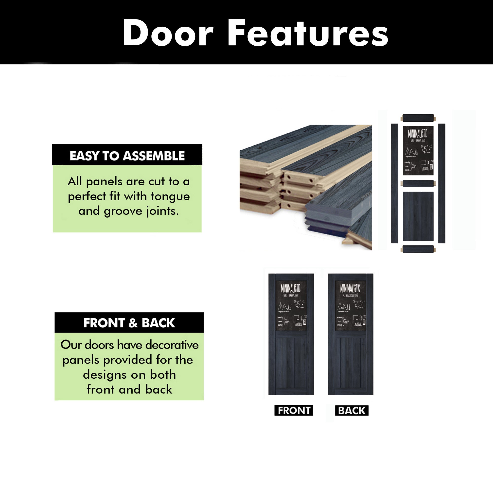 80" Height Navy Top Chalkboard Panel Unassembled & Finished Pine Wood Barn Door (Interior Use Only)