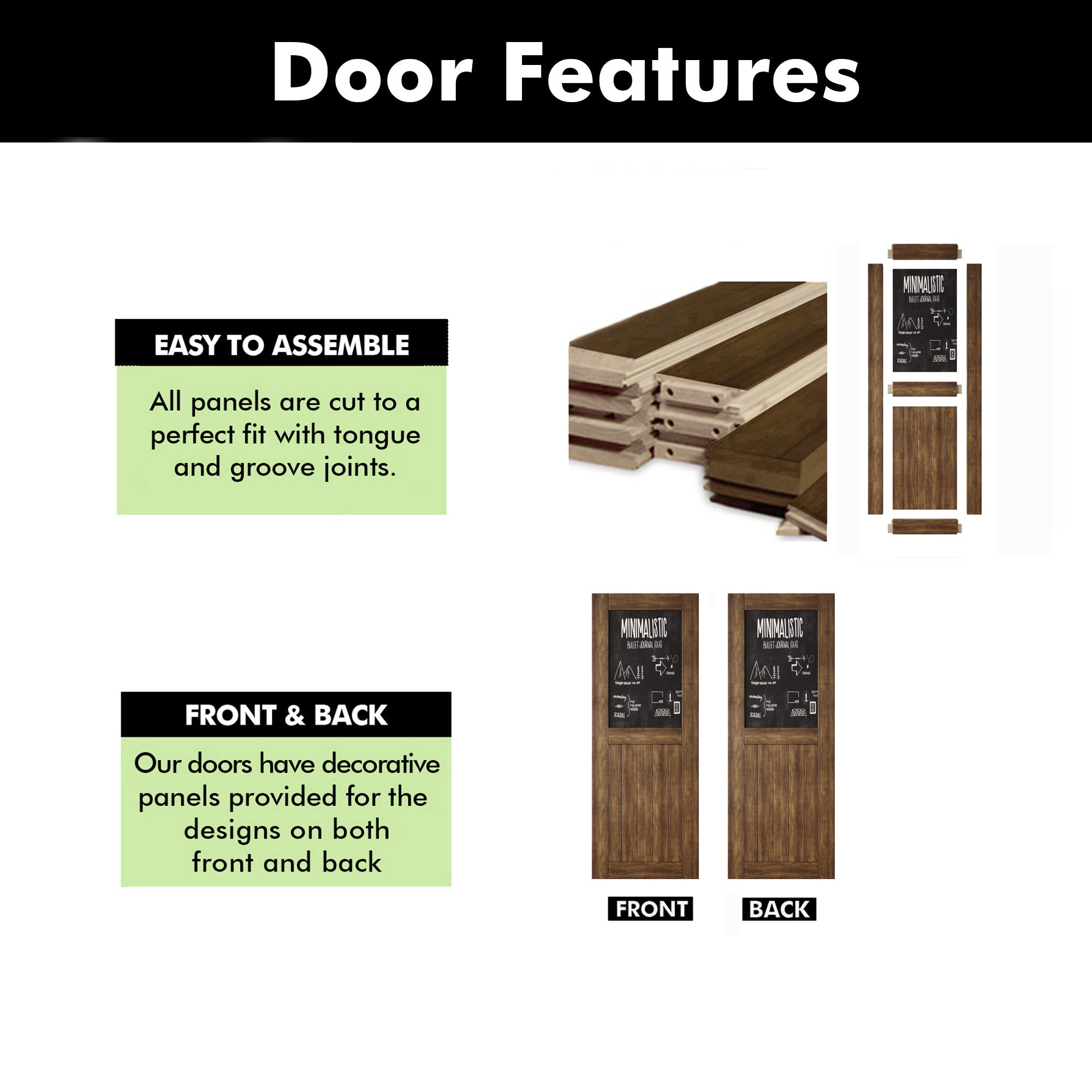 80" Height Dark Walnut Top Chalkboard Panel Unassembled & Finished Pine Wood Barn Door (Interior Use Only)