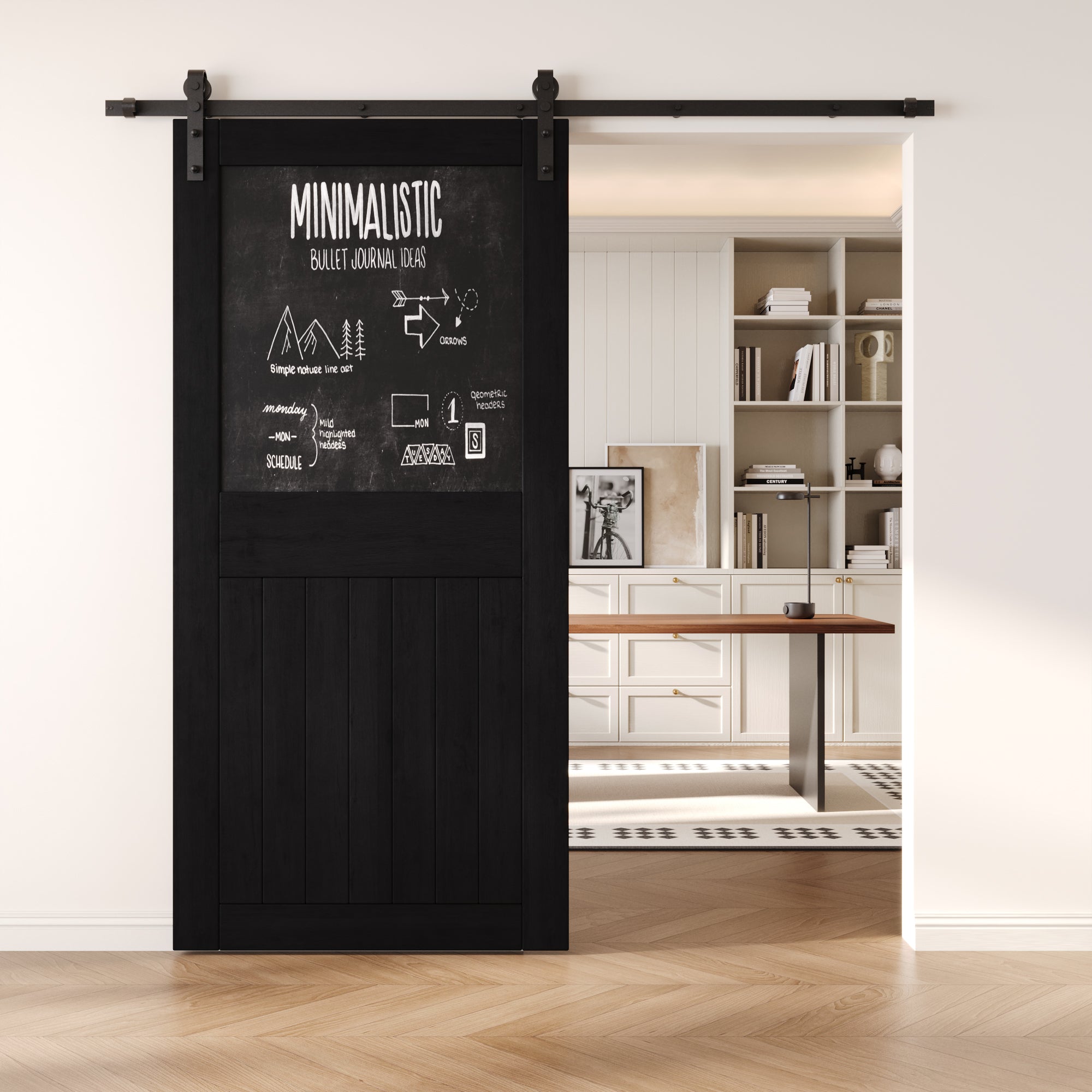 84" Height Black Top Chalkboard Panel Unassembled & Finished Pine Wood Barn Door (Interior Use Only)