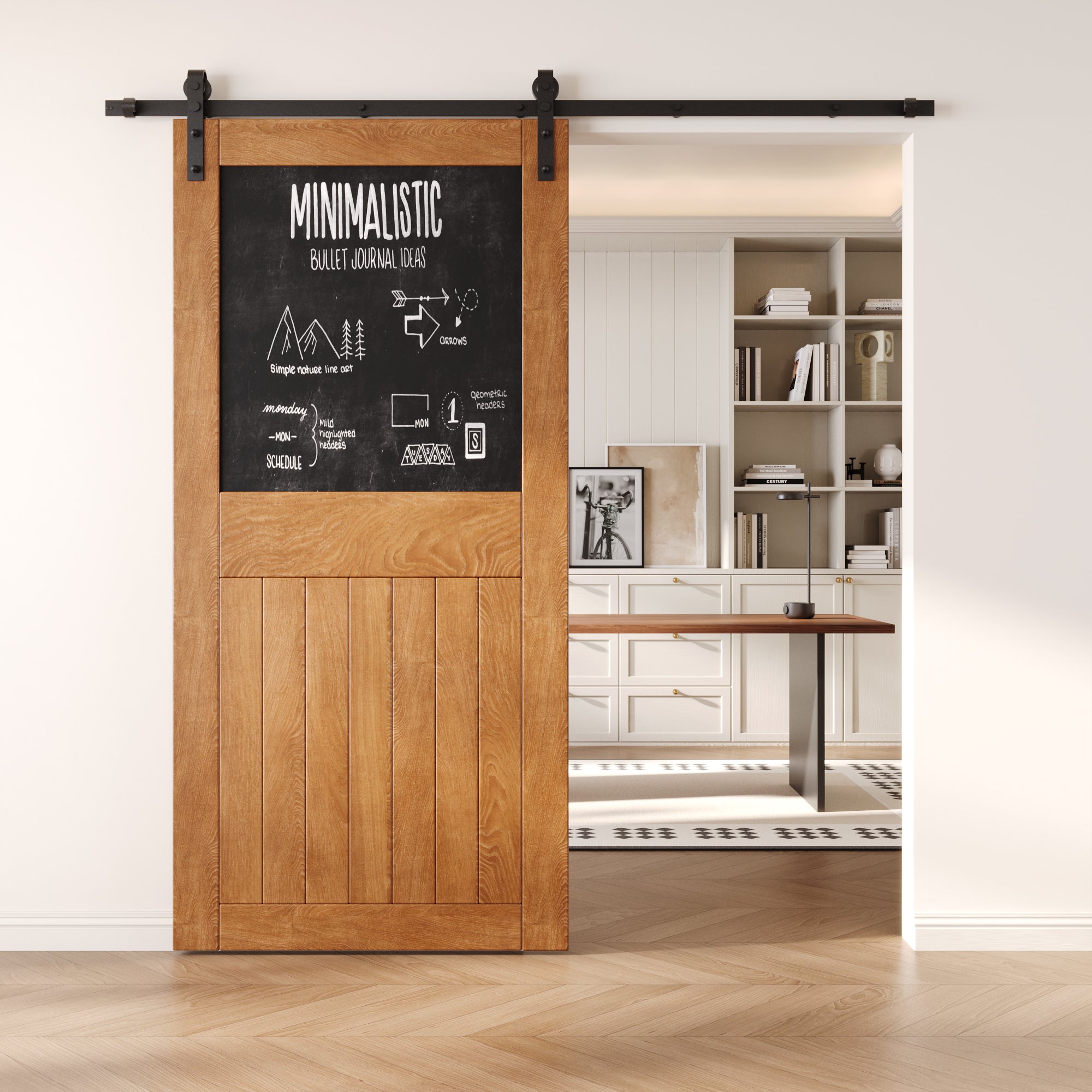 84" Height Early American Top Chalkboard Panel Unassembled & Finished Pine Wood Barn Door (Interior Use Only)