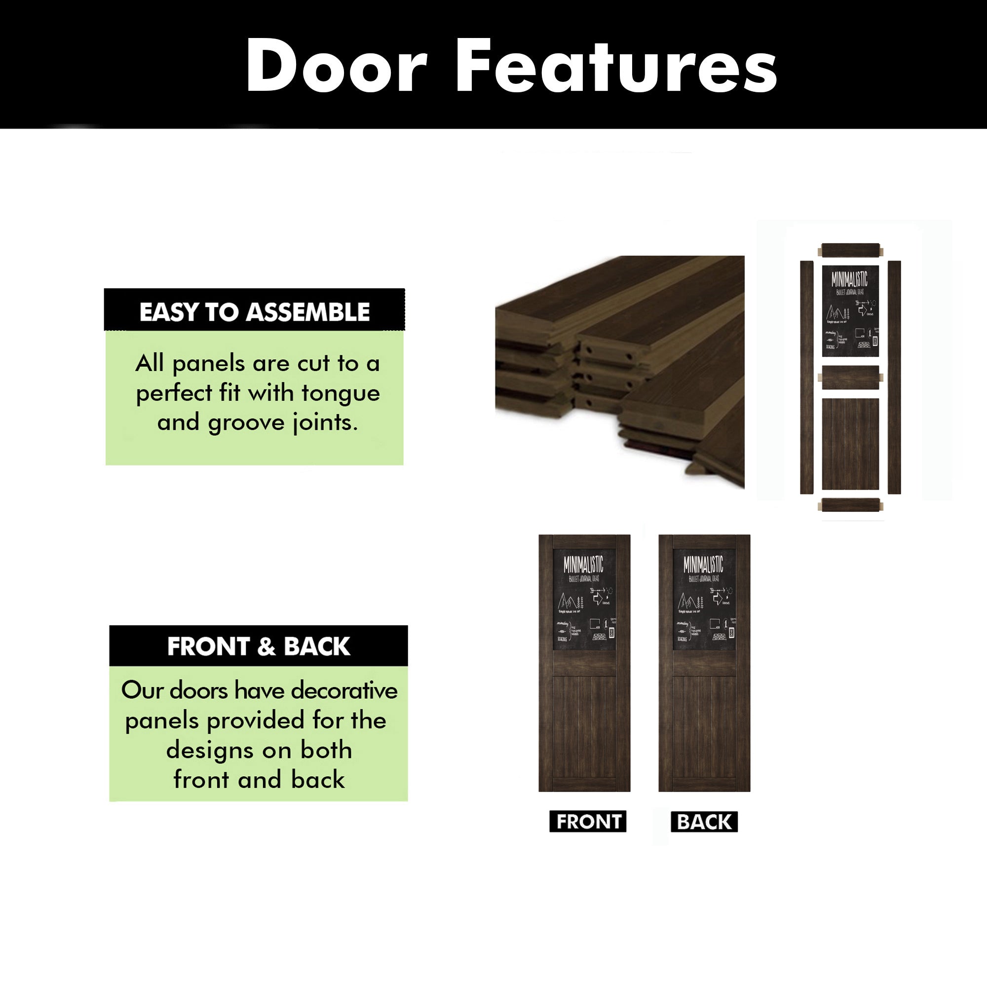 84" Height Ebony Top Chalkboard Panel Unassembled & Finished Pine Wood Barn Door (Interior Use Only)
