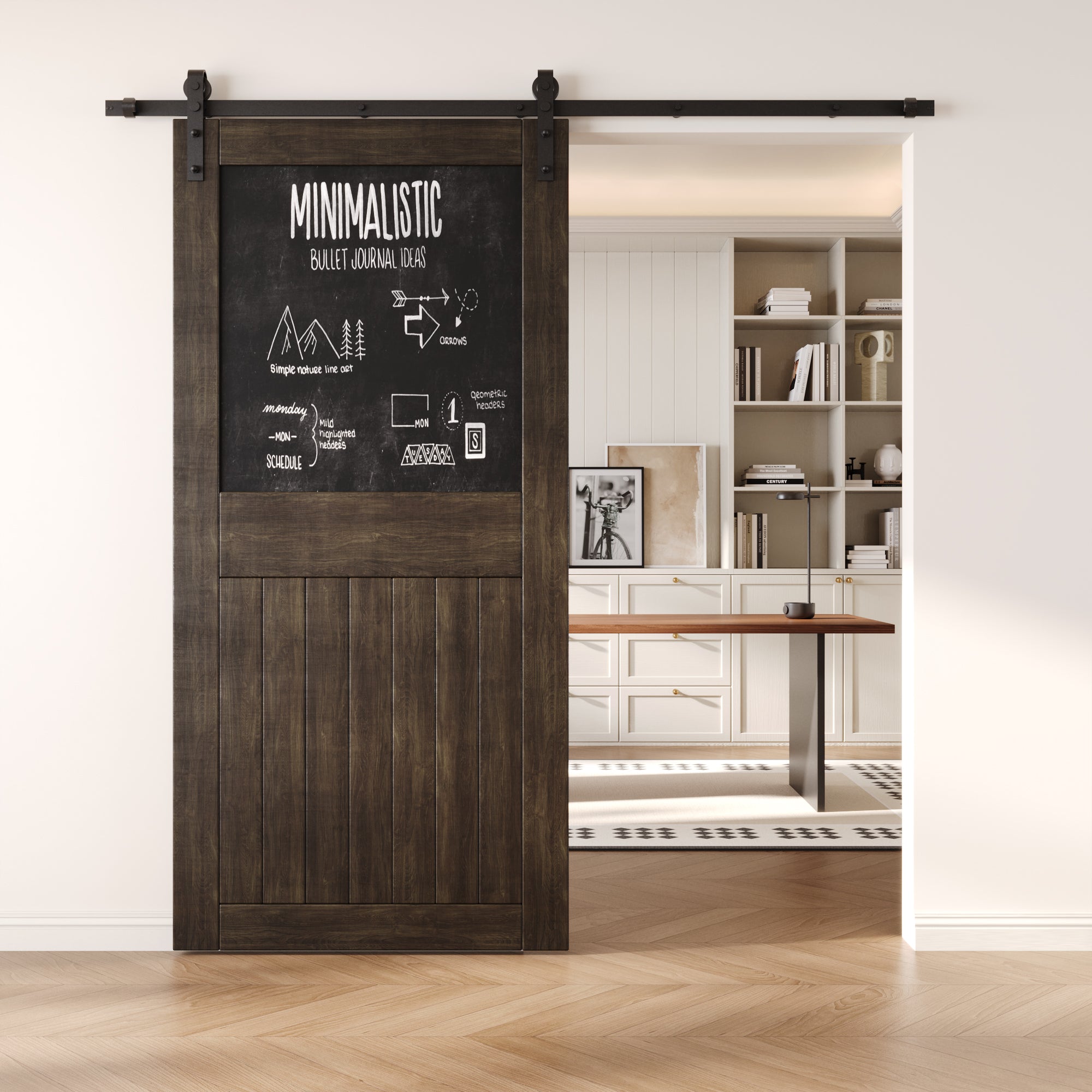 84" Height Ebony Top Chalkboard Panel Unassembled & Finished Pine Wood Barn Door (Interior Use Only)