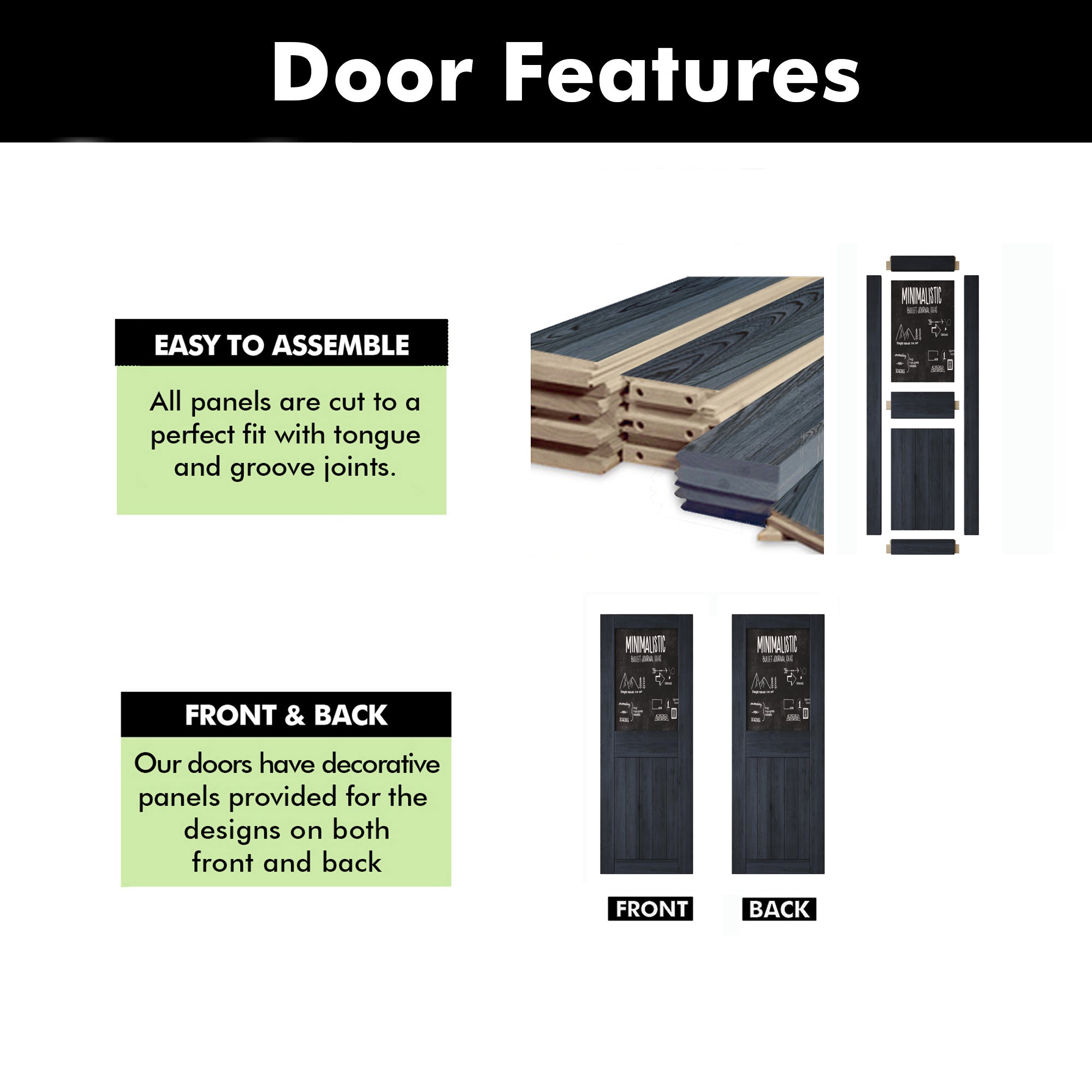 84" Height Navy Top Chalkboard Panel Unassembled & Finished Pine Wood Barn Door (Interior Use Only)