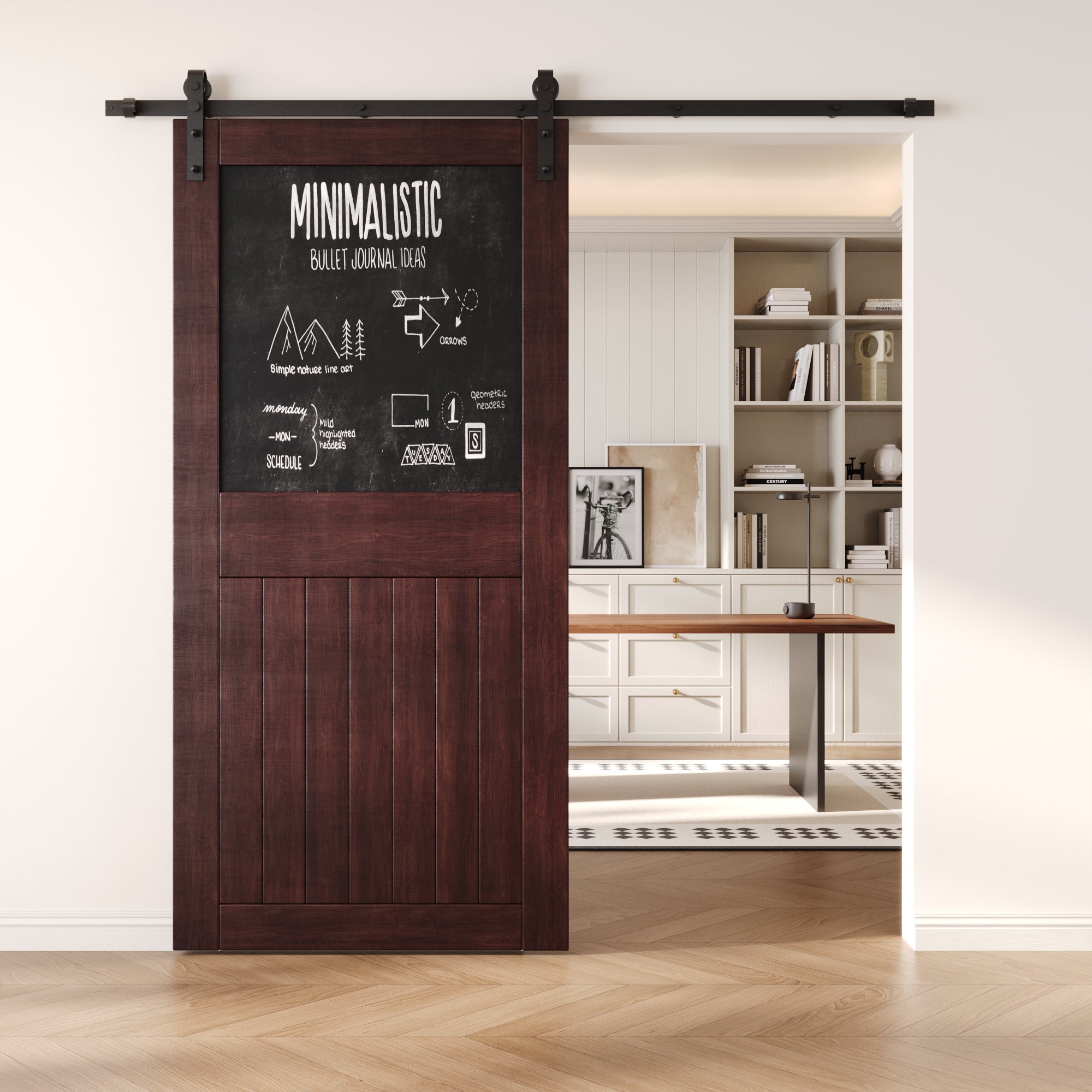 84" Height Red Mahogany Top Chalkboard Panel Unassembled & Finished Pine Wood Barn Door (Interior Use Only)