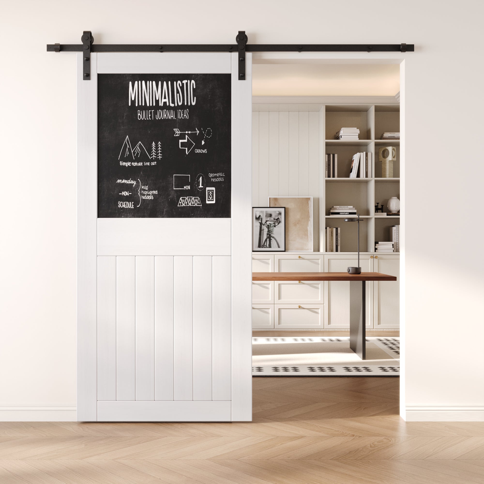 84" Height White Top Chalkboard Panel Unassembled & Finished Pine Wood Barn Door (Interior Use Only)