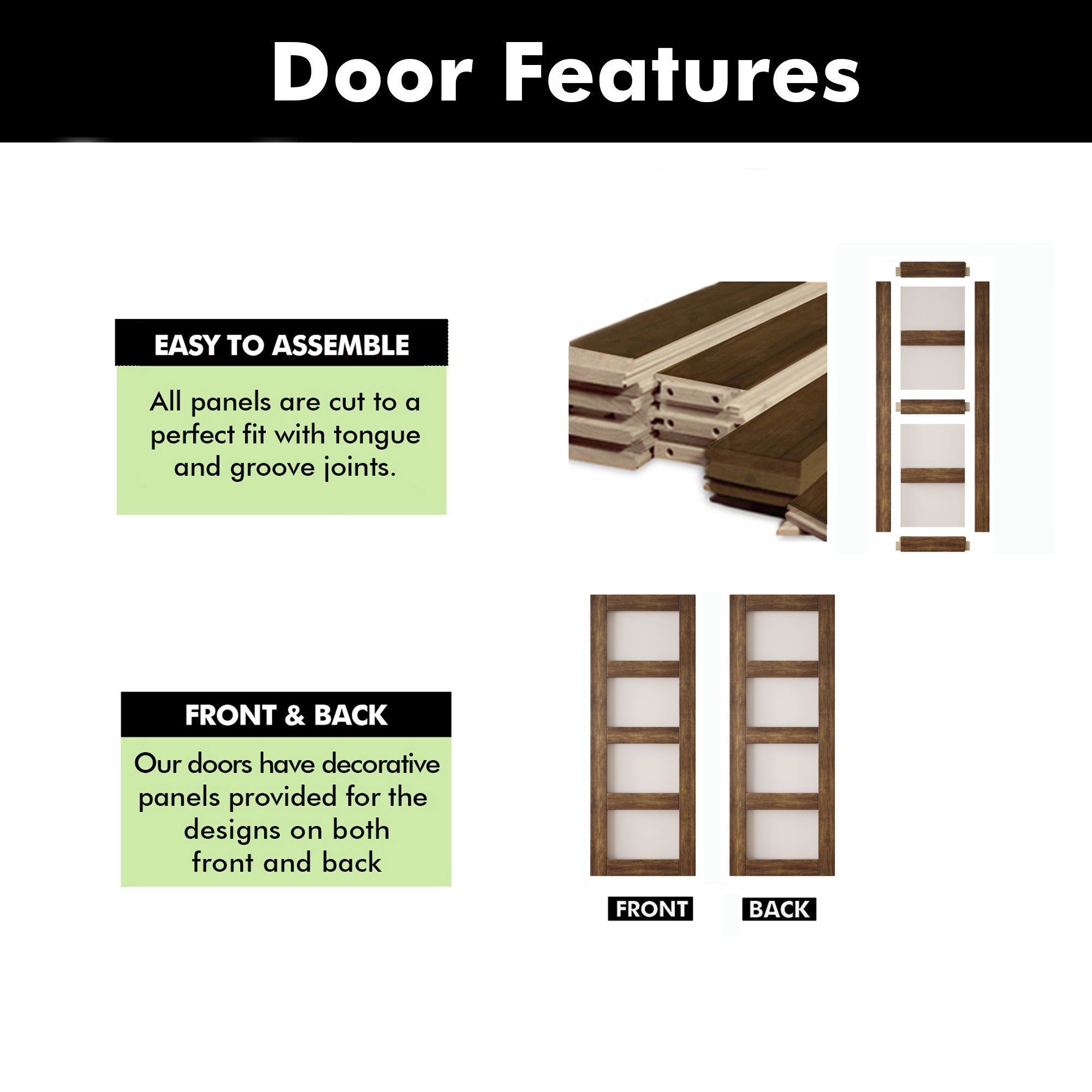 80" Height Dark Walnut 4-Lite Frosted Glass Unassembled & Finished Pine Wood Barn Door (Interior Use Only)