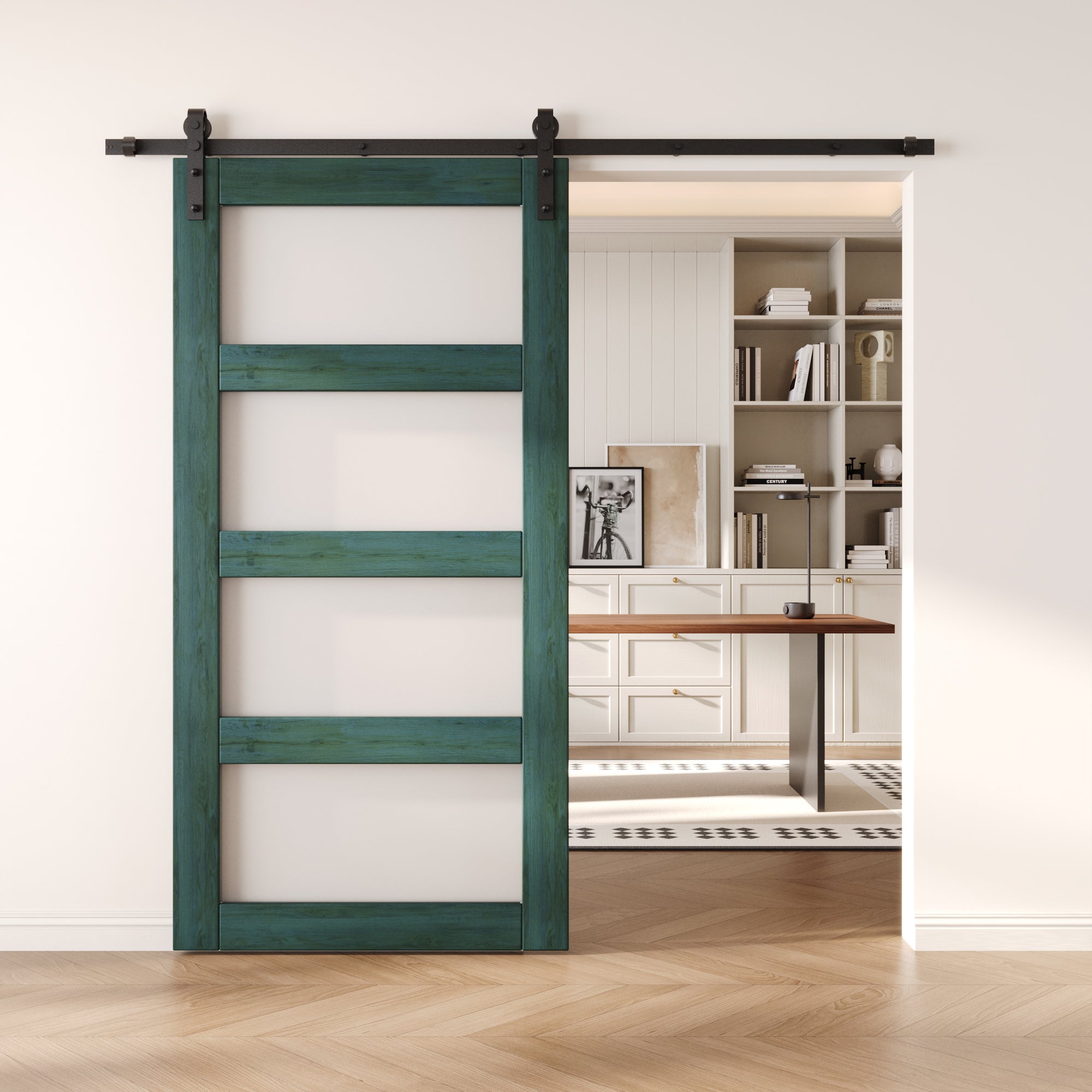 80" Height Royal Pine 4-Lite Frosted Glass Unassembled & Finished Pine Wood Barn Door (Interior Use Only)