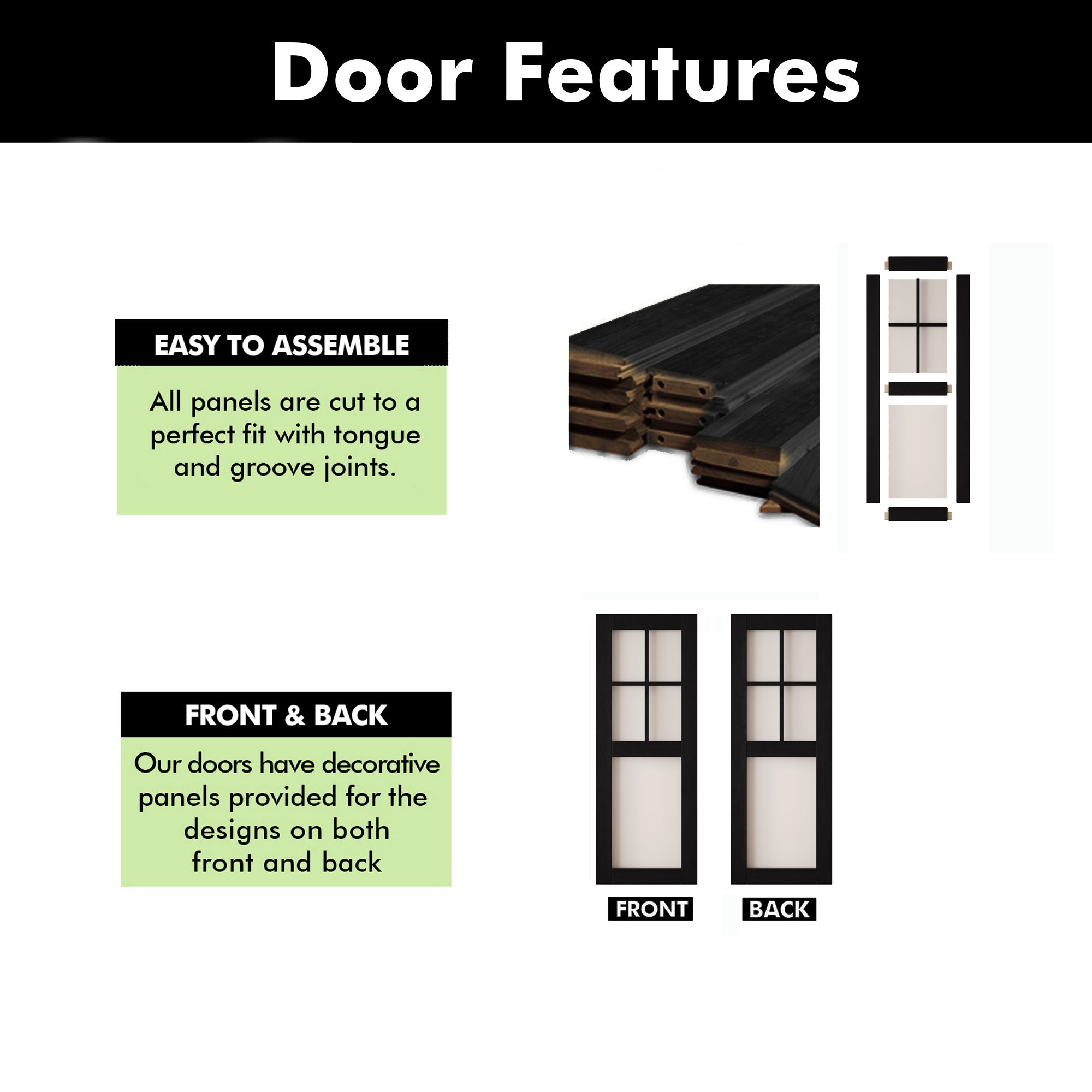 80" Height Black 5-Lite Frosted Glass Unassembled & Finished Pine Wood Barn Door (Interior Use Only)