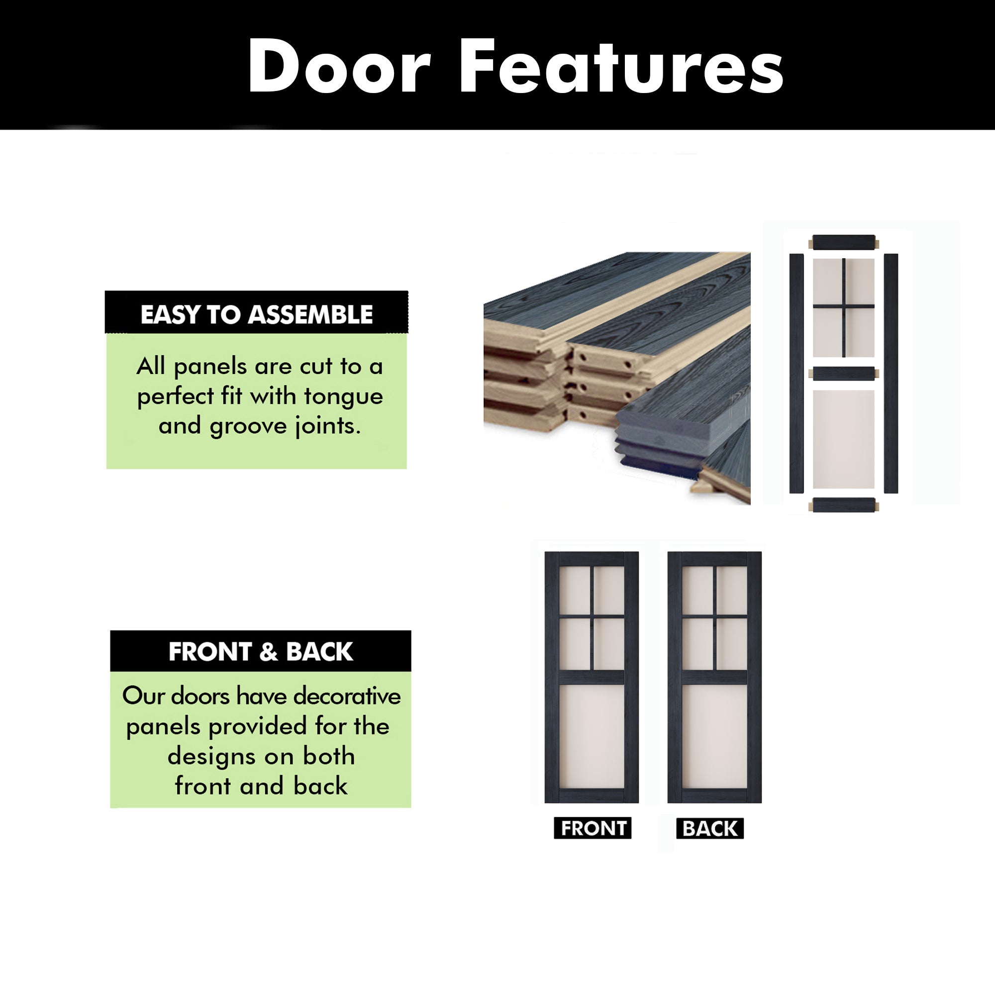 80" Height Navy 5-Lite Frosted Glass Unassembled & Finished Pine Wood Barn Door (Interior Use Only)
