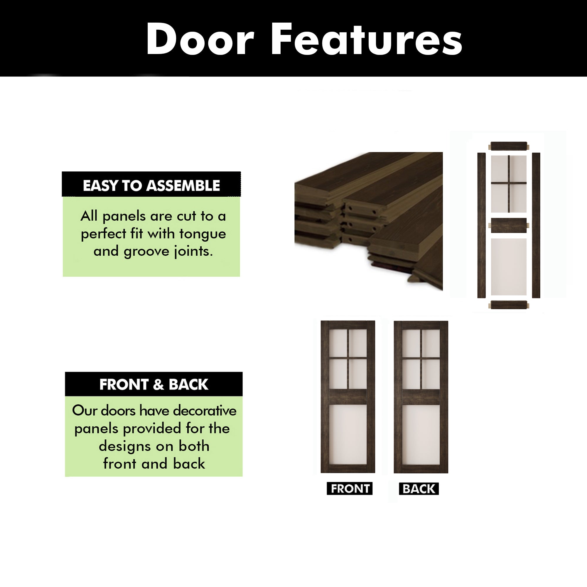 84" Height Ebony 5-Lite Frosted Glass Unassembled & Finished Pine Wood Barn Door (Interior Use Only)