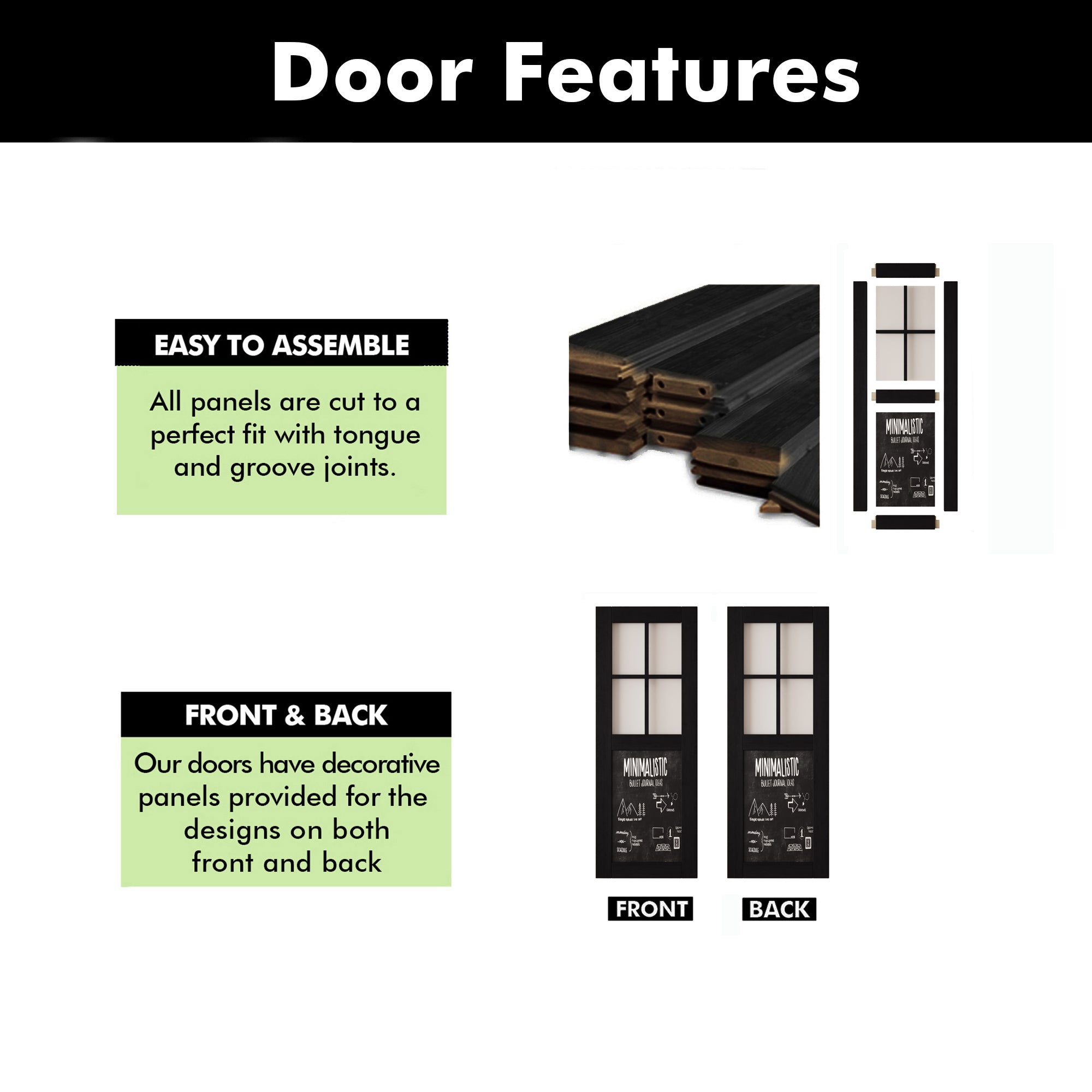 80" Height Black Half Lite Chalkboard Unassembled & Finished Pine Wood Barn Door (Interior Use Only)