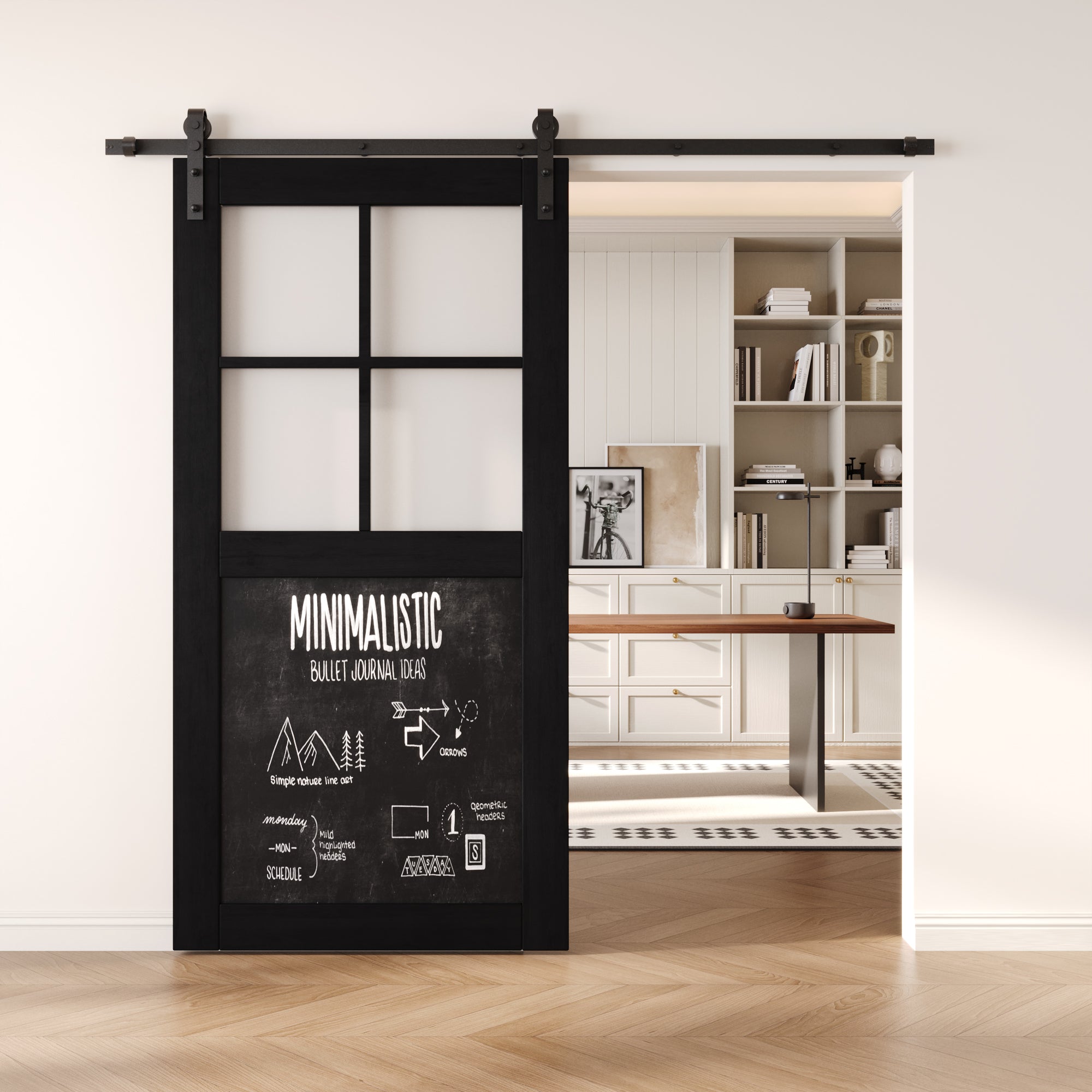 80" Height Black Half Lite Chalkboard Unassembled & Finished Pine Wood Barn Door (Interior Use Only)