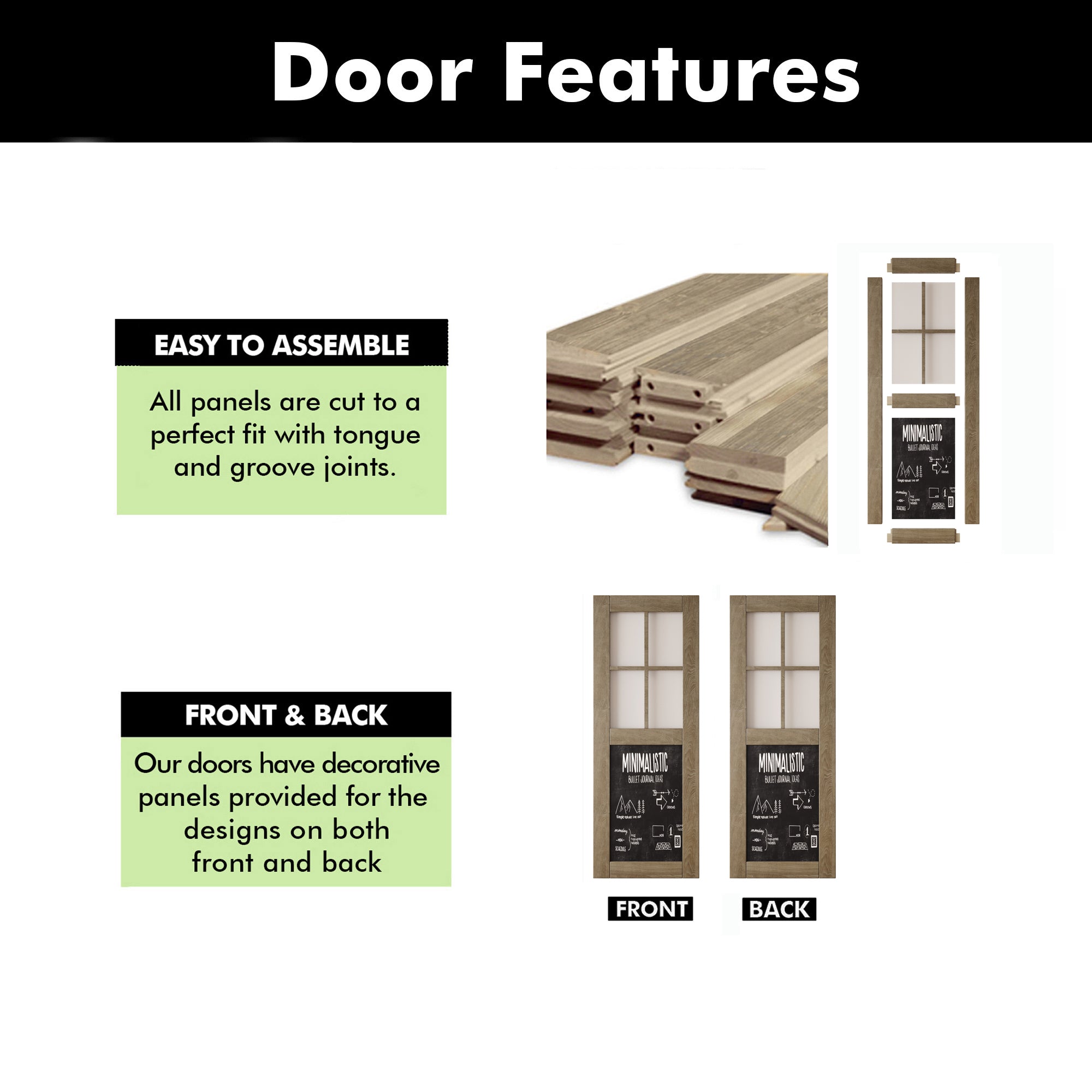80" Height Classic Gray Half Lite Chalkboard Unassembled & Finished Pine Wood Barn Door (Interior Use Only)