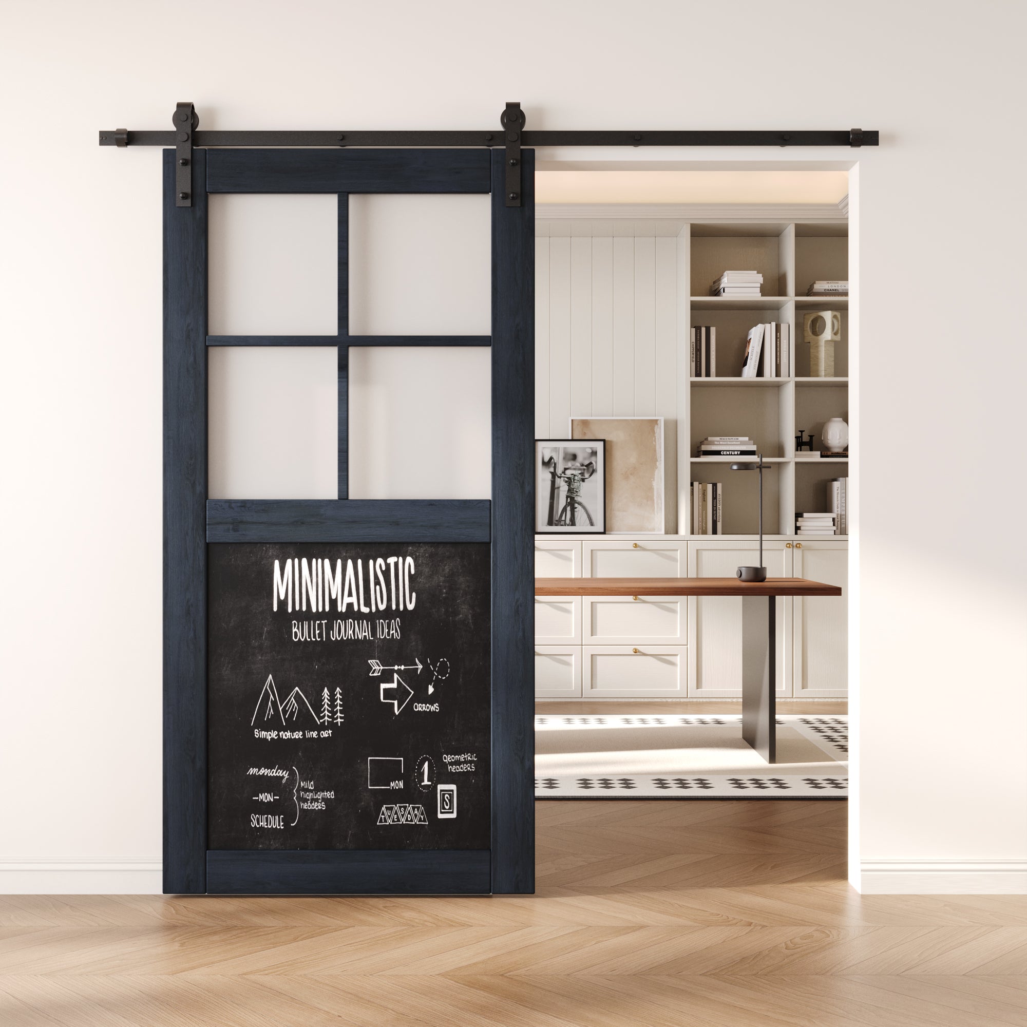 80" Height Navy Half Lite Chalkboard Unassembled & Finished Pine Wood Barn Door (Interior Use Only)