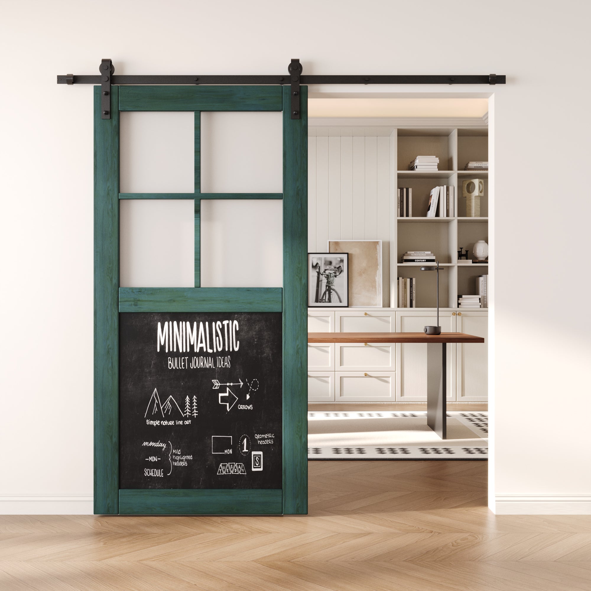 80" Height Royal Pine Half Lite Chalkboard Unassembled & Finished Pine Wood Barn Door (Interior Use Only)