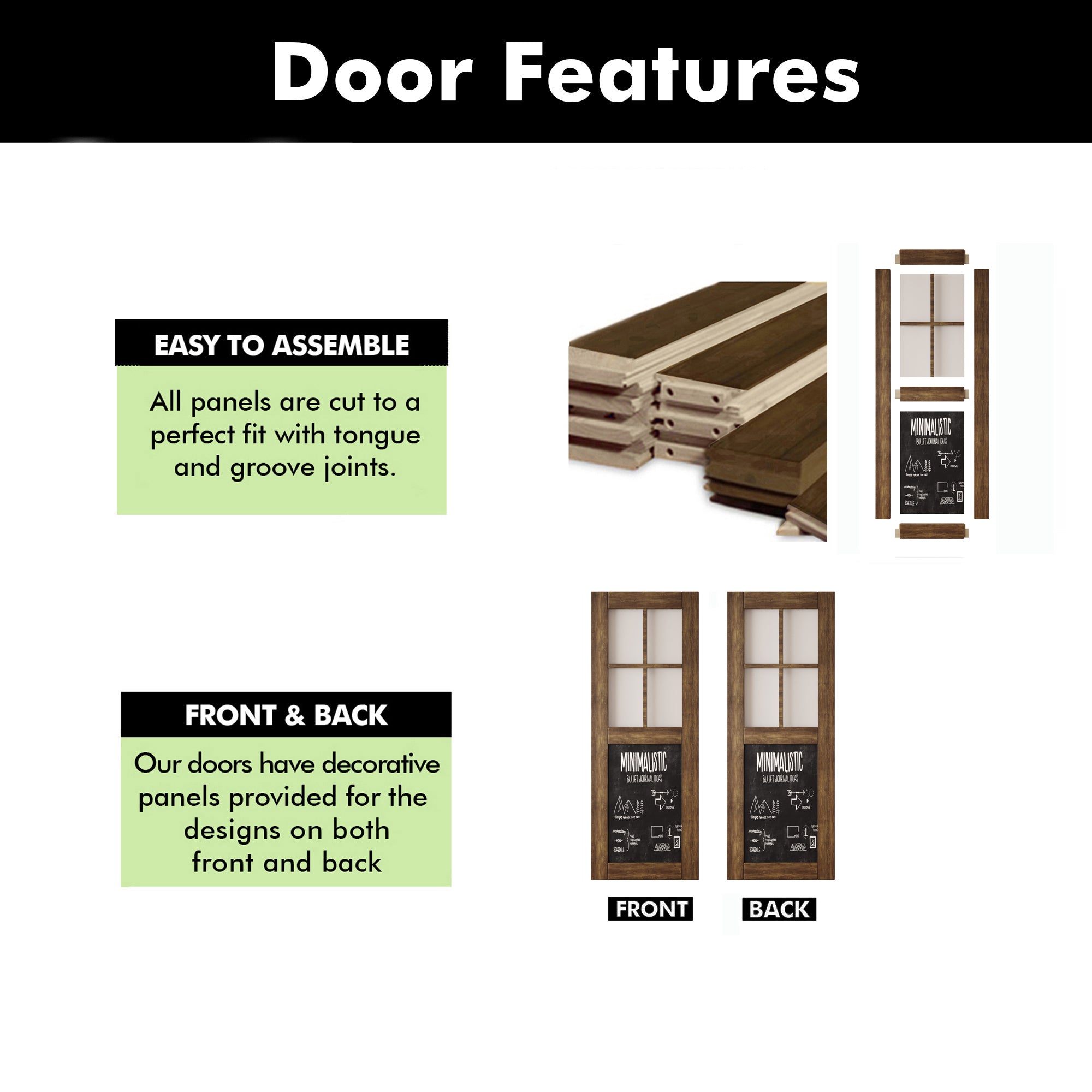 80" Height Dark Walnut Half Lite Chalkboard Unassembled & Finished Pine Wood Barn Door (Interior Use Only)