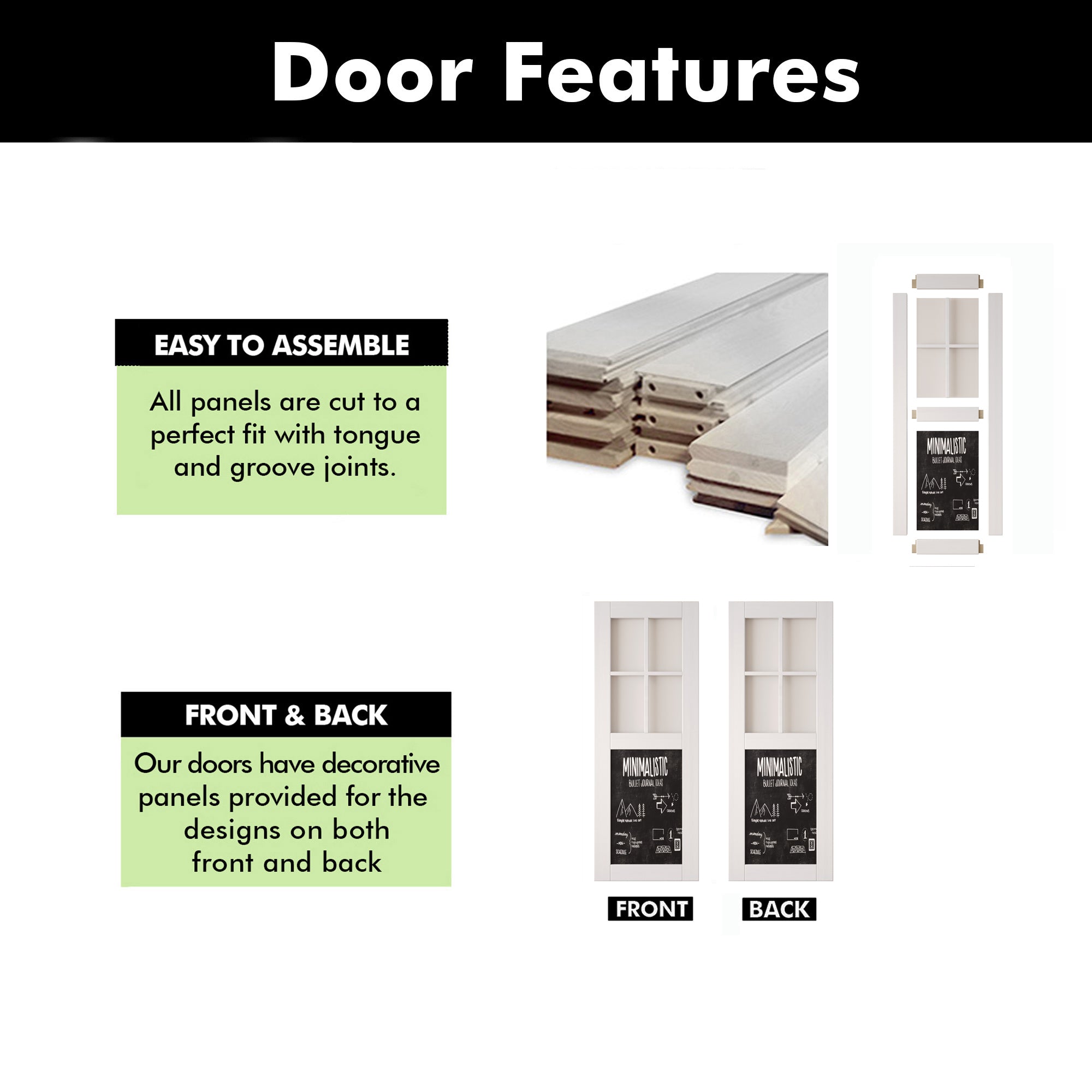 80" Height White Half Lite Chalkboard Unassembled & Finished Pine Wood Barn Door (Interior Use Only)