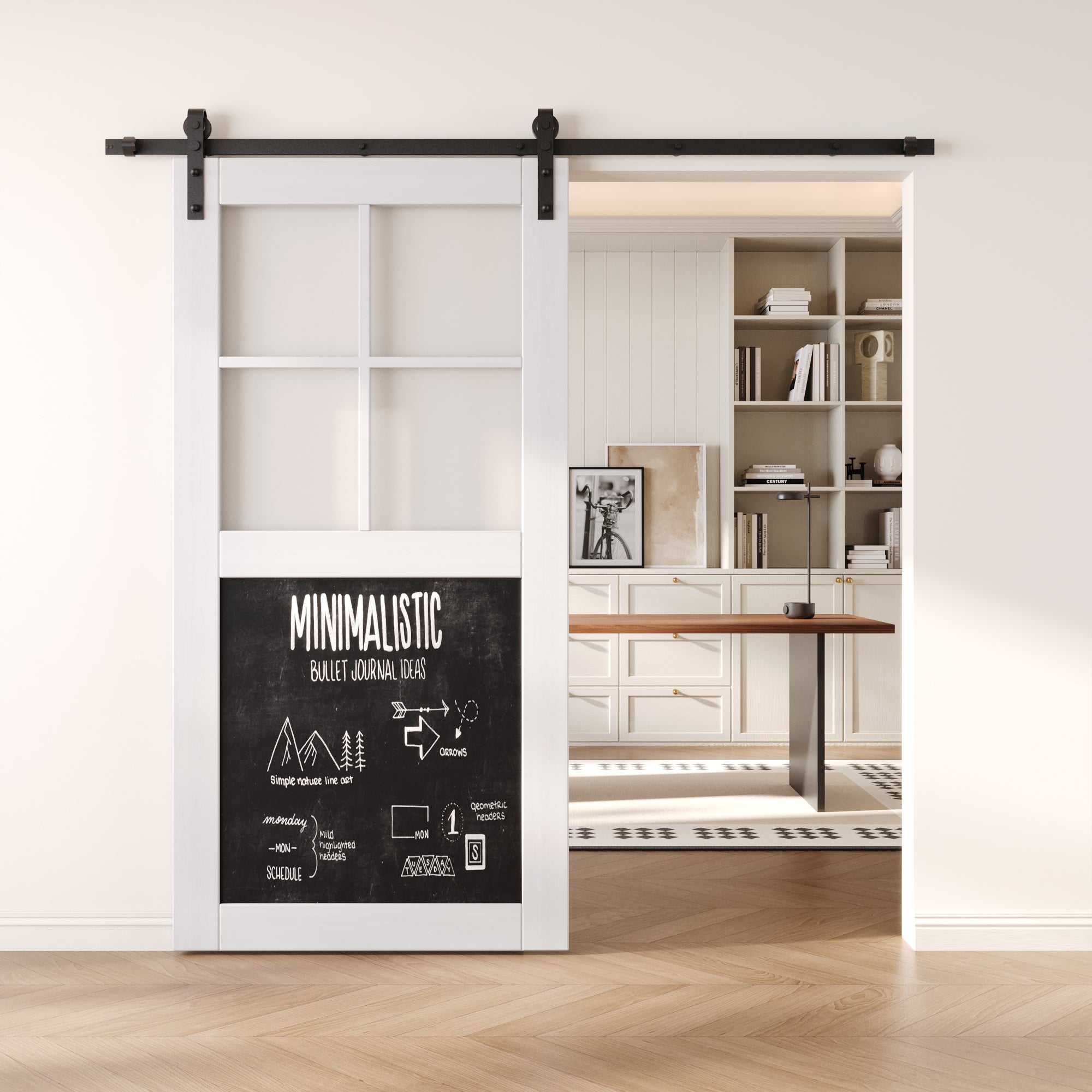 80" Height White Half Lite Chalkboard Unassembled & Finished Pine Wood Barn Door (Interior Use Only)