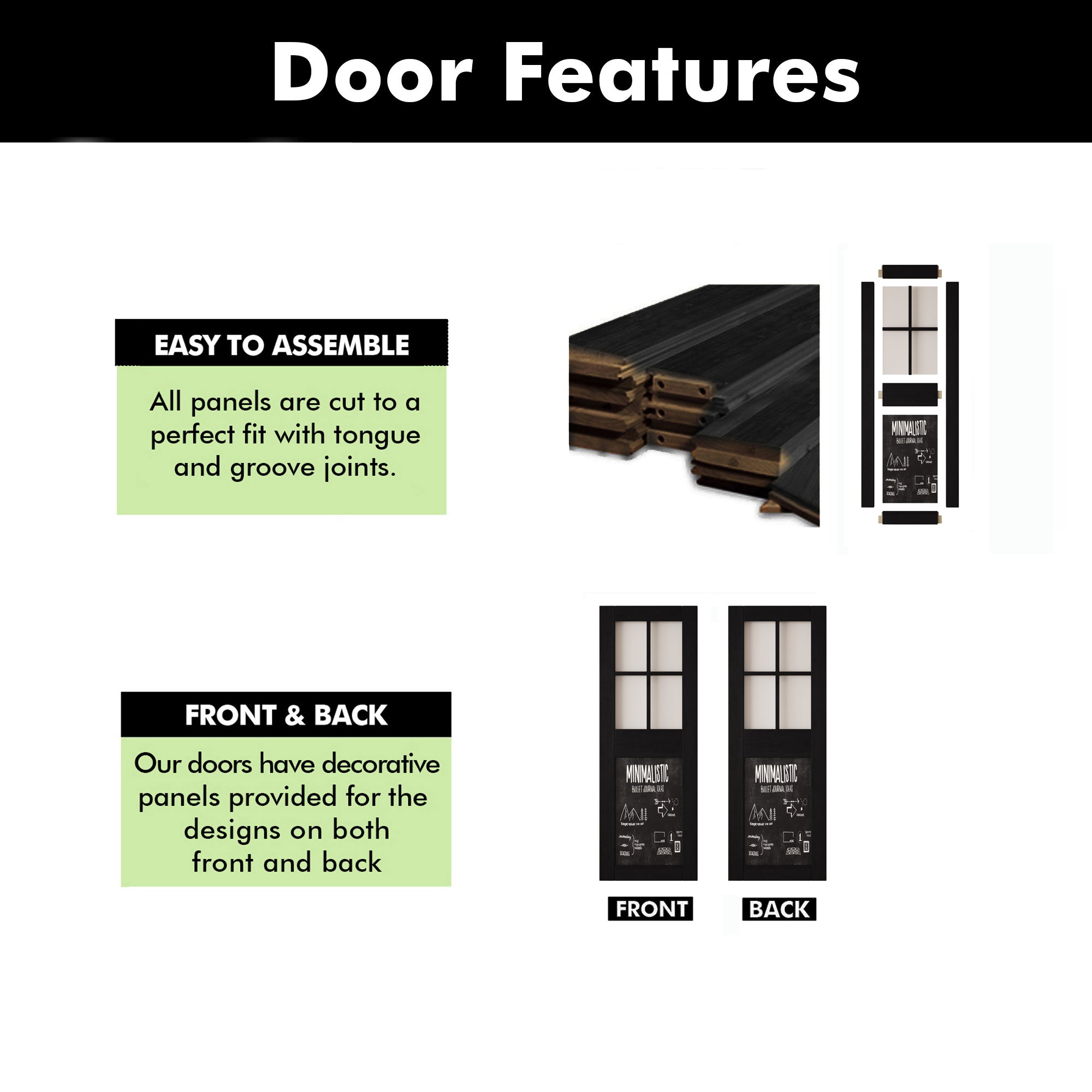 84" Height Black Half Lite Chalkboard Unassembled & Finished Pine Wood Barn Door (Interior Use Only)