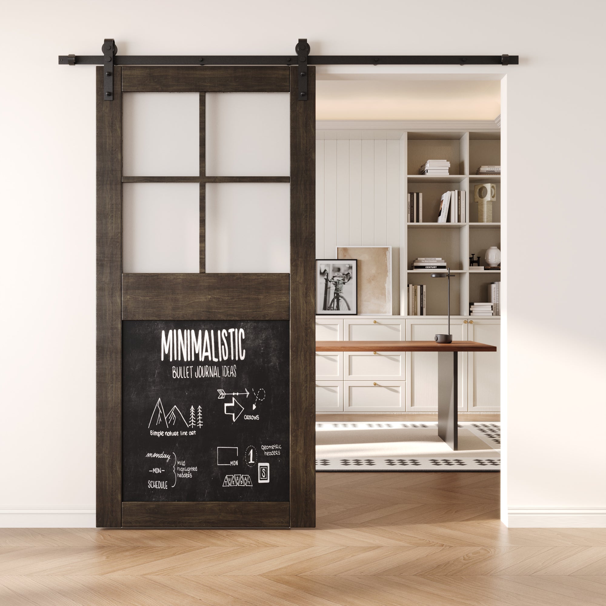 84" Height Ebony Half Lite Chalkboard Unassembled & Finished Pine Wood Barn Door (Interior Use Only)
