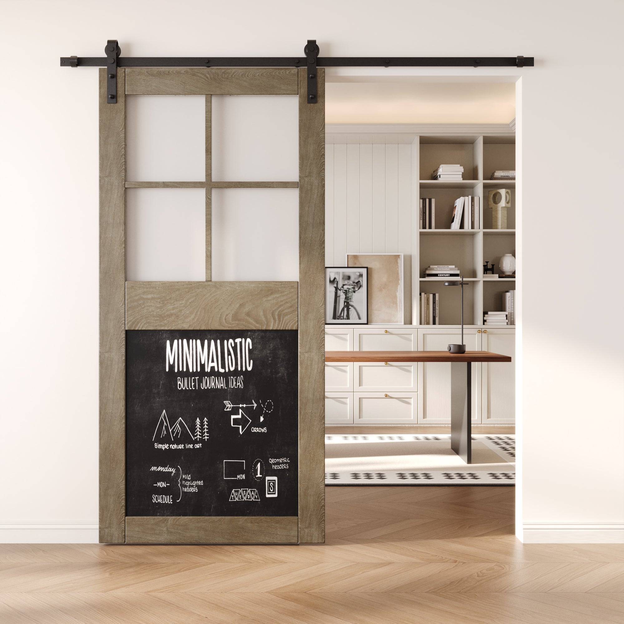 84" Height Classic Gray Half Lite Chalkboard Unassembled & Finished Pine Wood Barn Door (Interior Use Only)