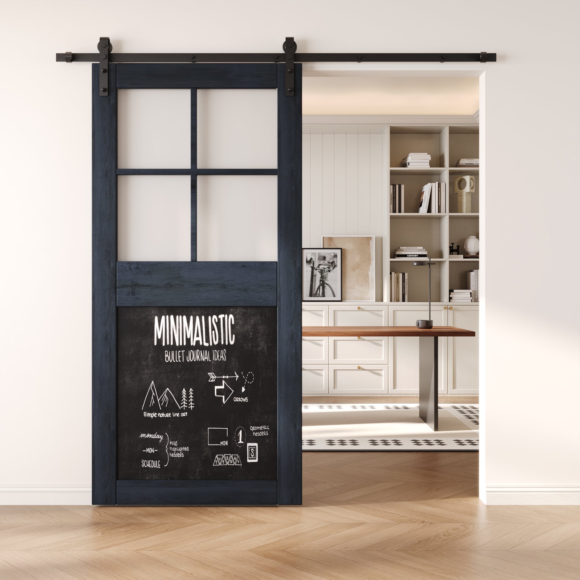 84" Height Navy Half Lite Chalkboard Unassembled & Finished Pine Wood Barn Door (Interior Use Only)