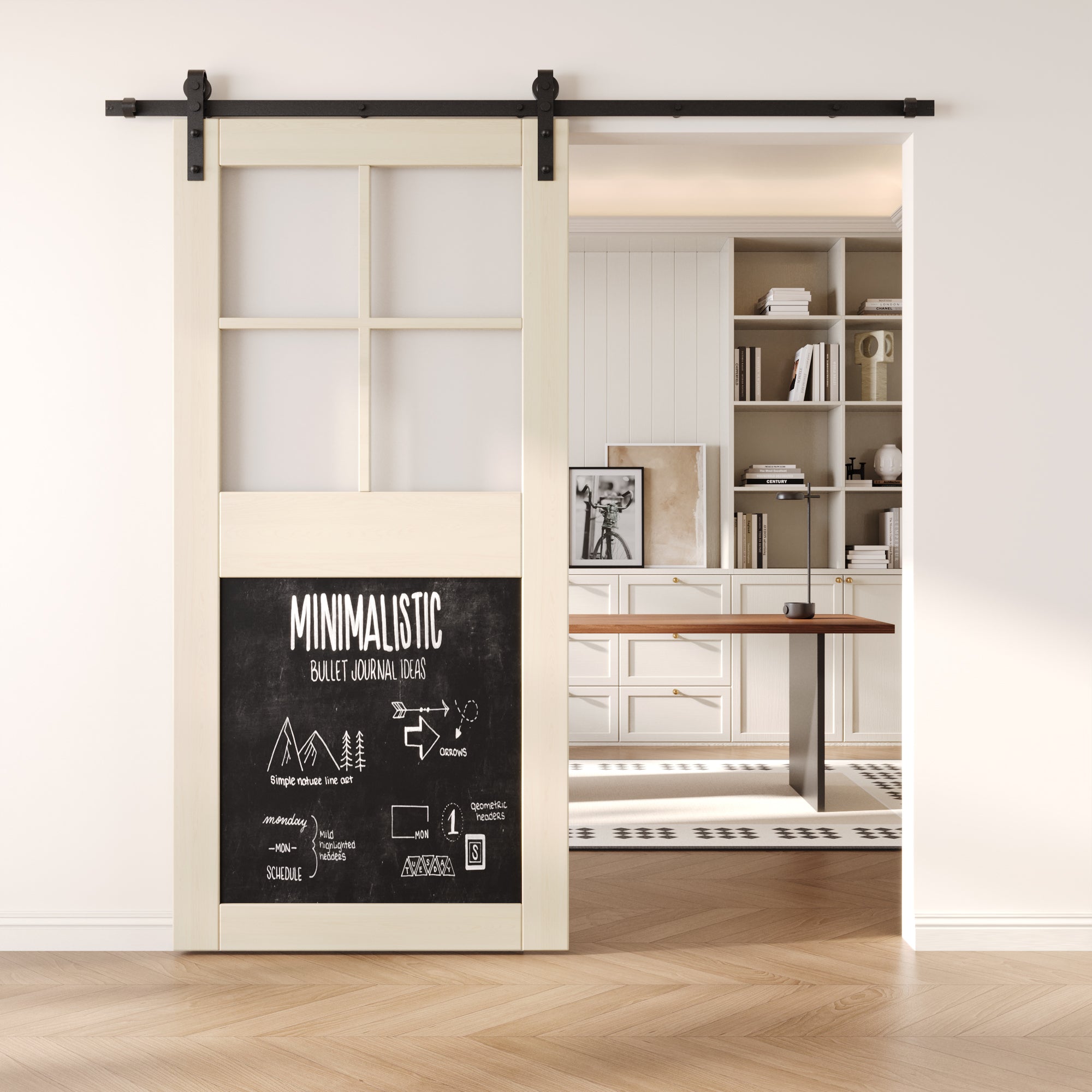 84" Height Tinsmith Gray Half Lite Chalkboard Unassembled & Finished Pine Wood Barn Door (Interior Use Only)