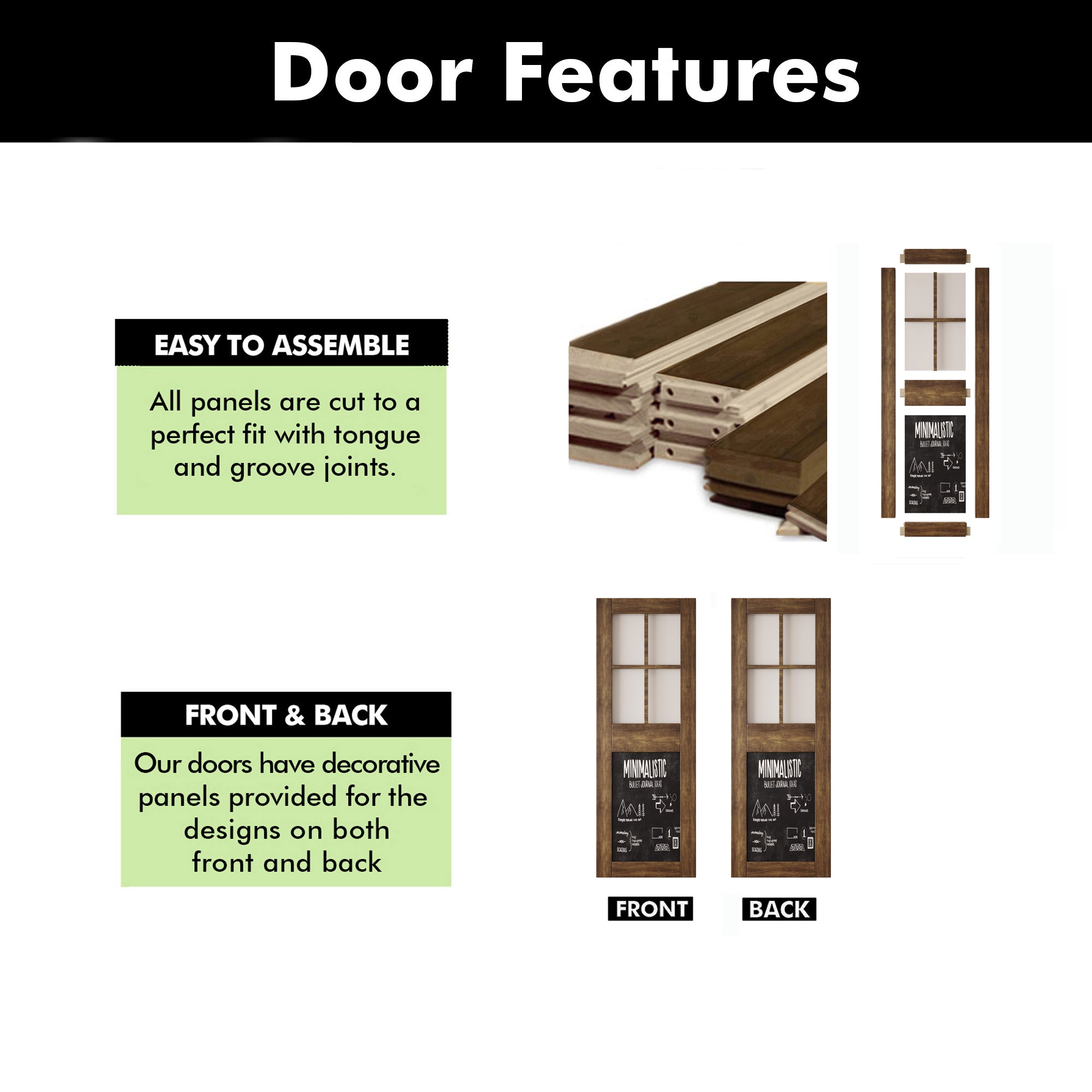 84" Height Dark Walnut Half Lite Chalkboard Unassembled & Finished Pine Wood Barn Door (Interior Use Only)