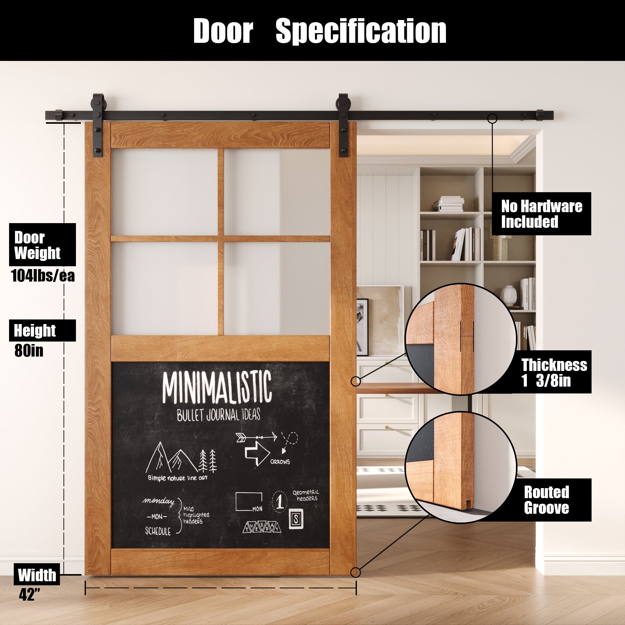80" Height Early American Half Lite Chalkboard Unassembled & Finished Pine Wood Barn Door (Interior Use Only)