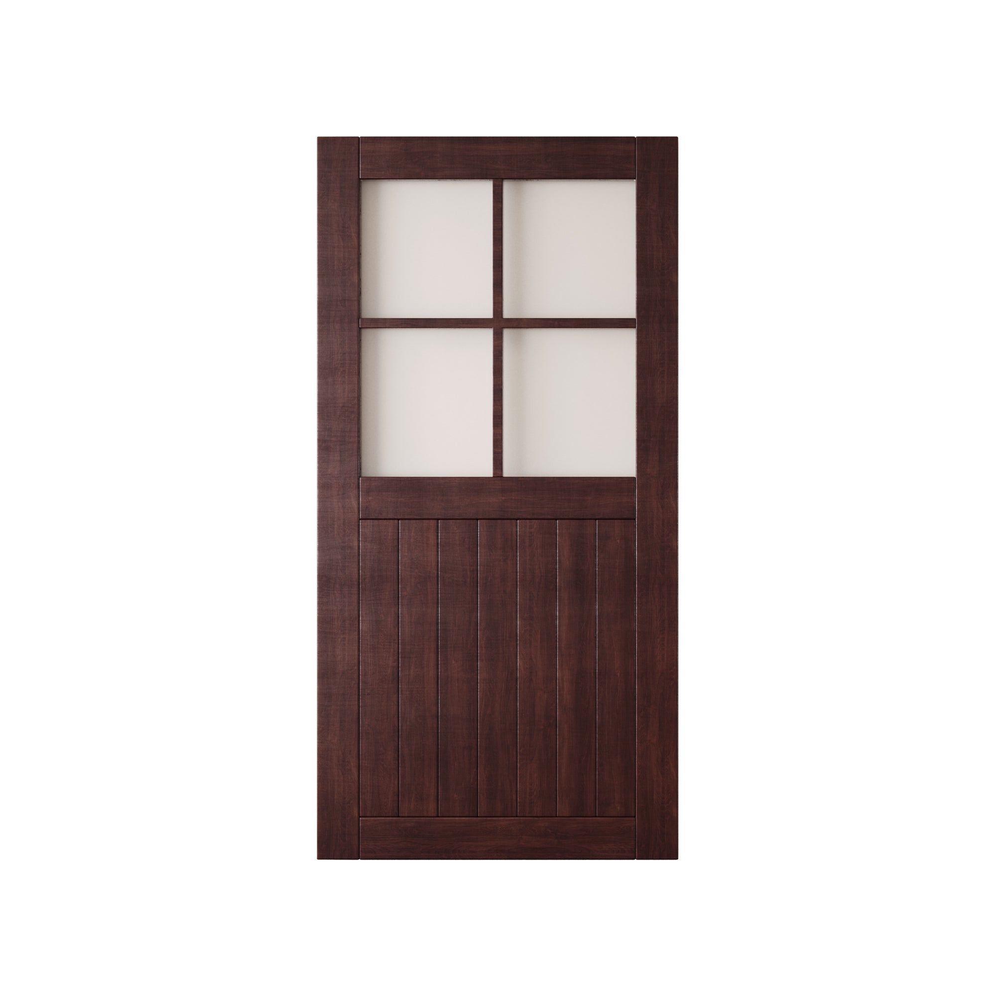 80" Height Red Mahogany Half Lite Frosted Glass Cross Design Unassembled & Finished Pine Wood Barn Door (Interior Use Only)