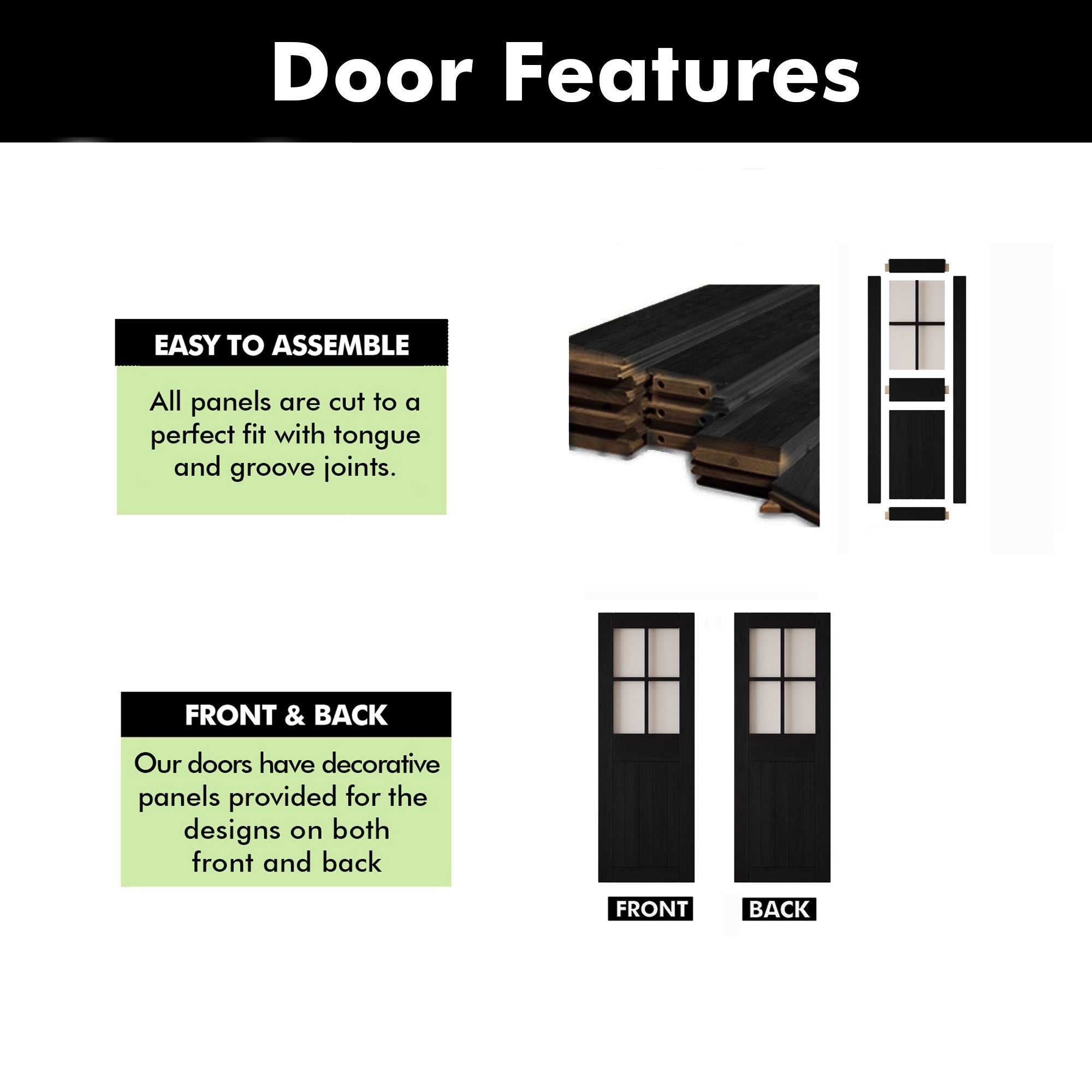 84" Height Black Half Lite Frosted Glass Cross Design Unassembled & Finished Pine Wood Barn Door (Interior Use Only)