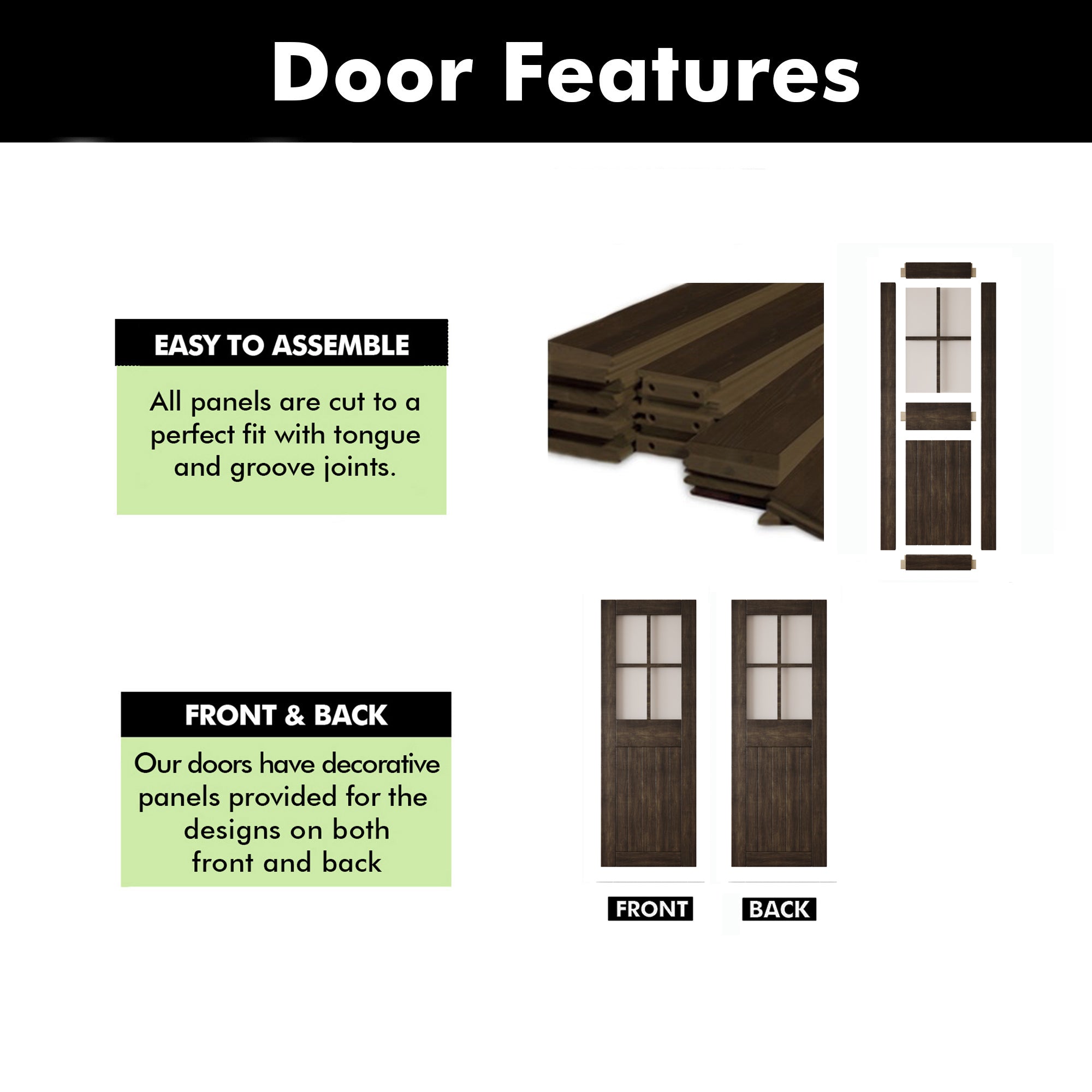 84" Height Ebony Half Lite Frosted Glass Cross Design Unassembled & Finished Pine Wood Barn Door (Interior Use Only)