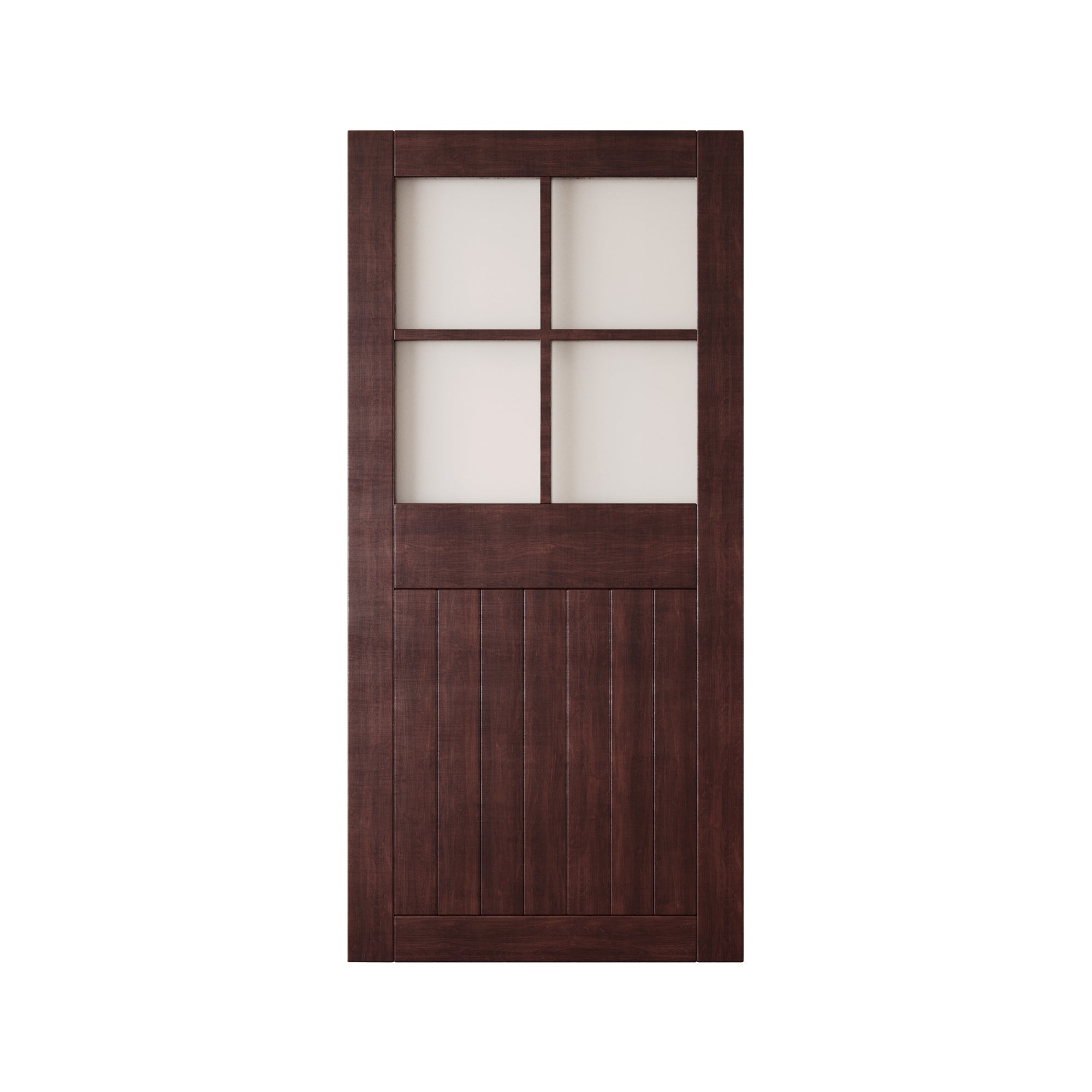 84" Height Red Mahogany Half Lite Grid Glass Unassembled & Finished Pine Wood Barn Door (Interior Use Only)