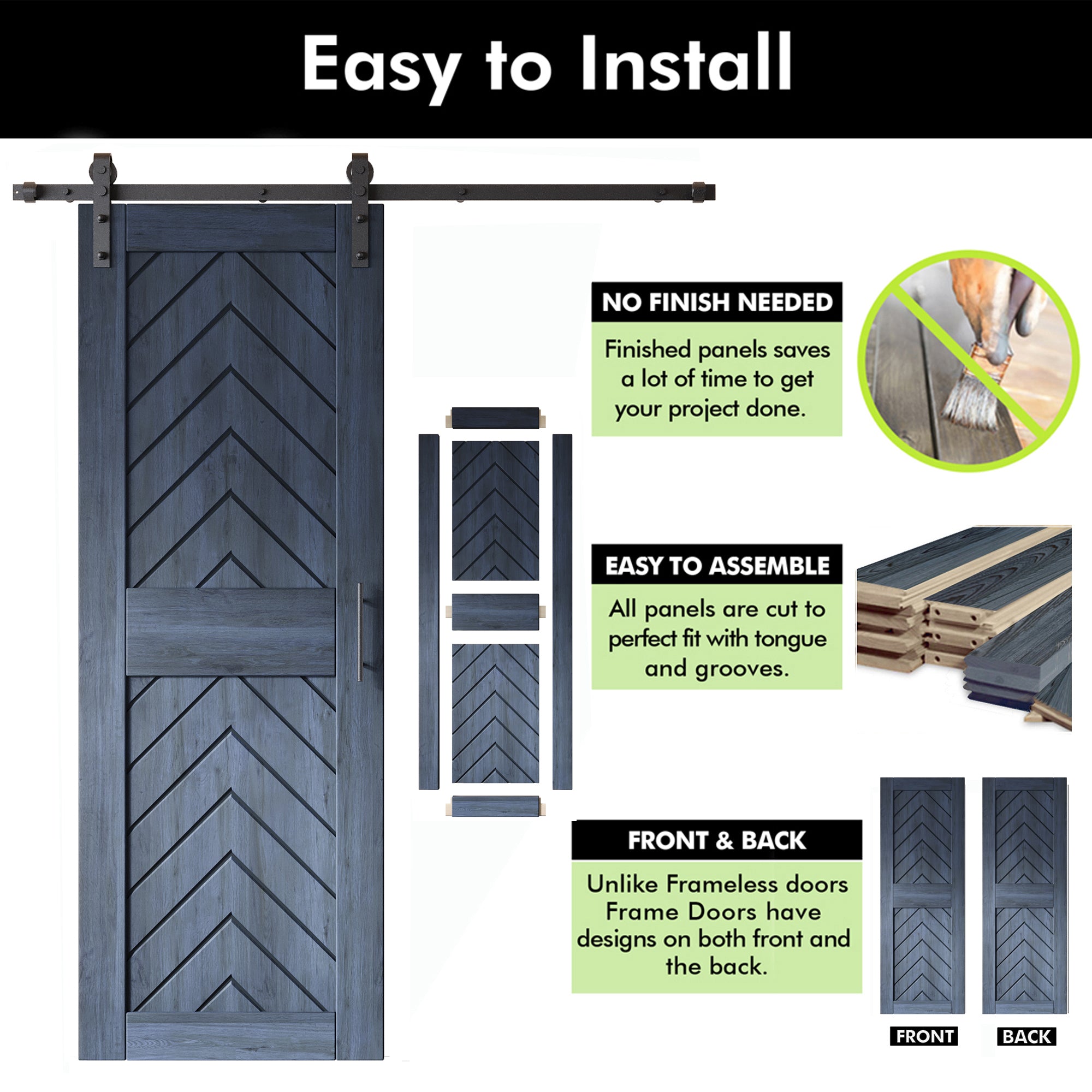 sliding barn door hardware kit with two doors pine wood barn door navy fishbone design