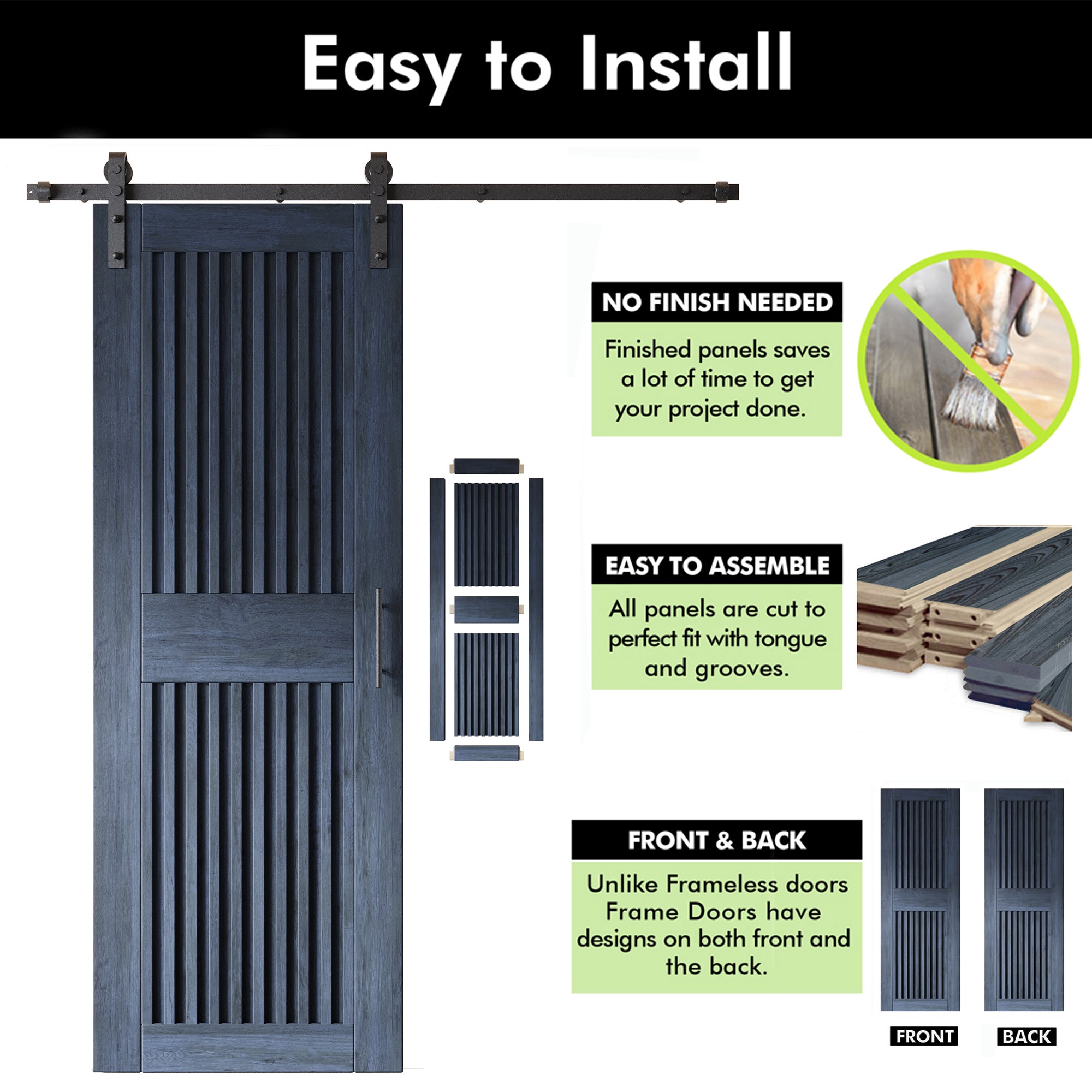 84" Height Navy Vertical Stripe Design Unassembled & Finished Pine Wood Barn Door with Non-Bypass Installation Hardware Kit(Interior Use Only)