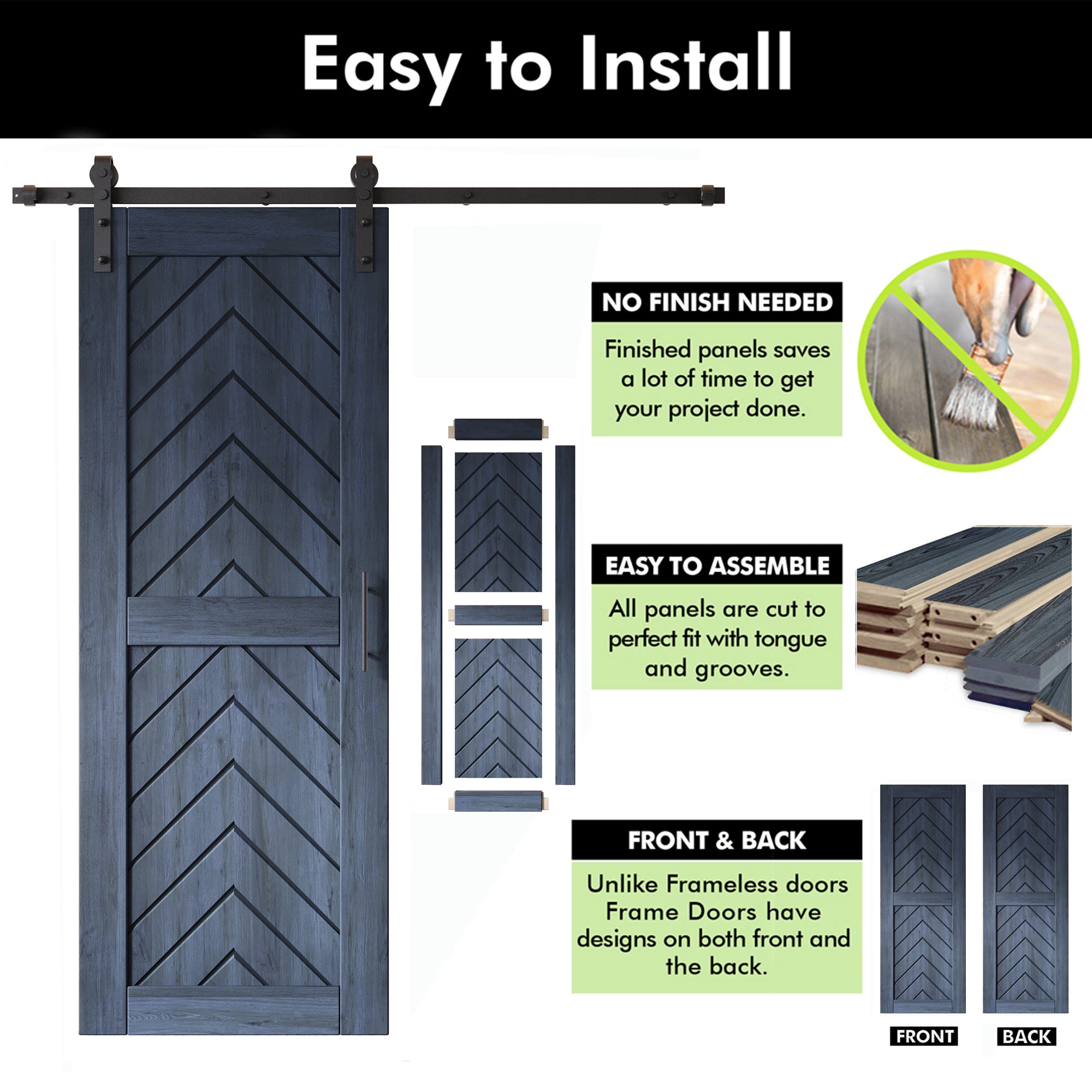 pine wood barn door  navy