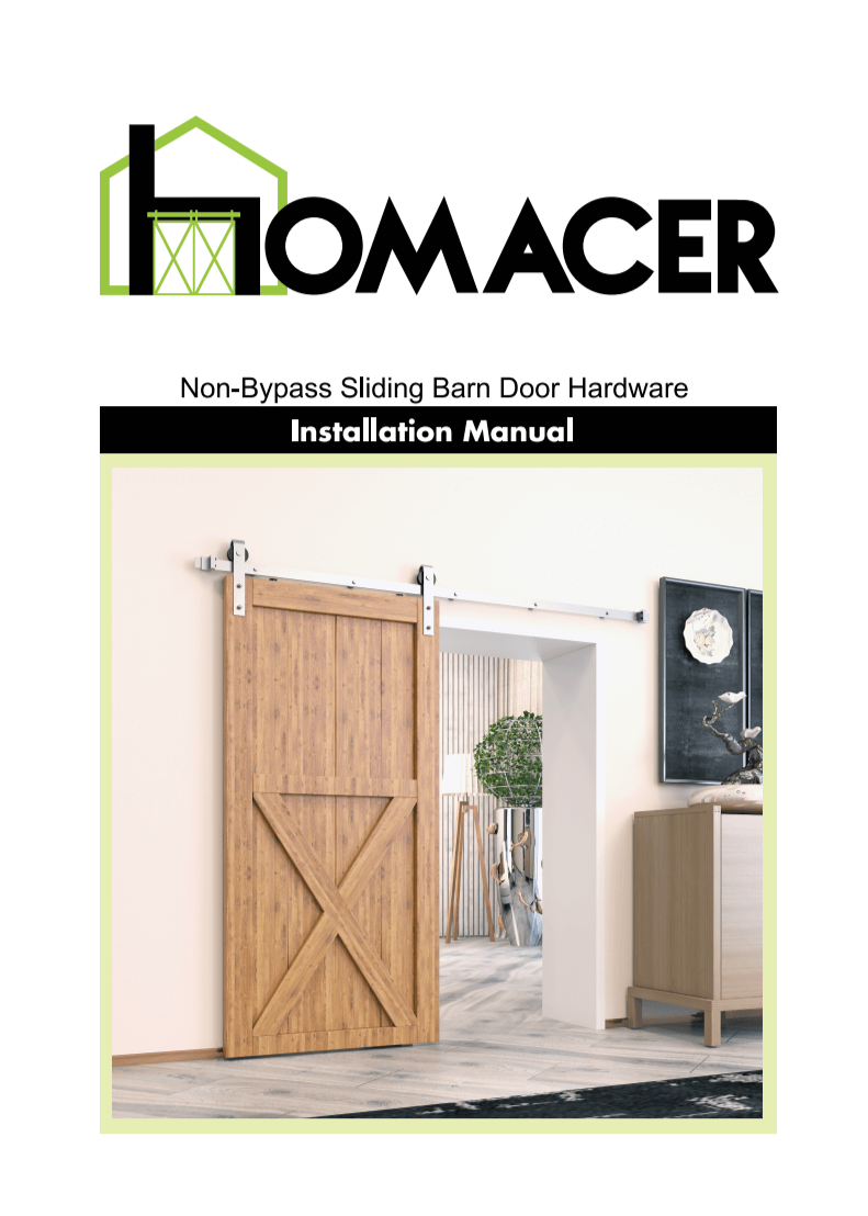 Homacer Non-Bypass Brushed Nickel Sliding Barn Door Hardware Kit Installation Manual 