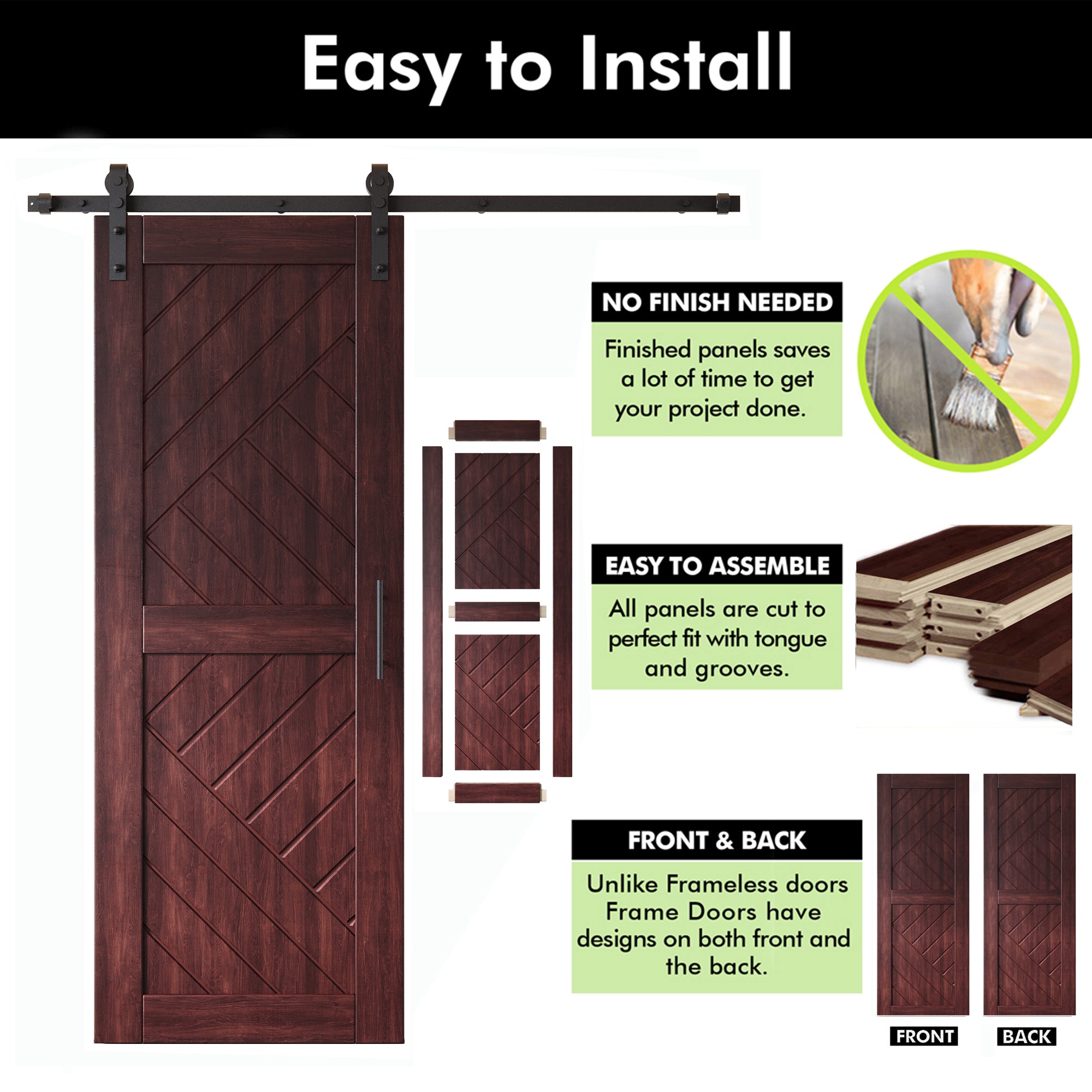 modern red mahogany barn door with hardware kit, easy to assemble and install
