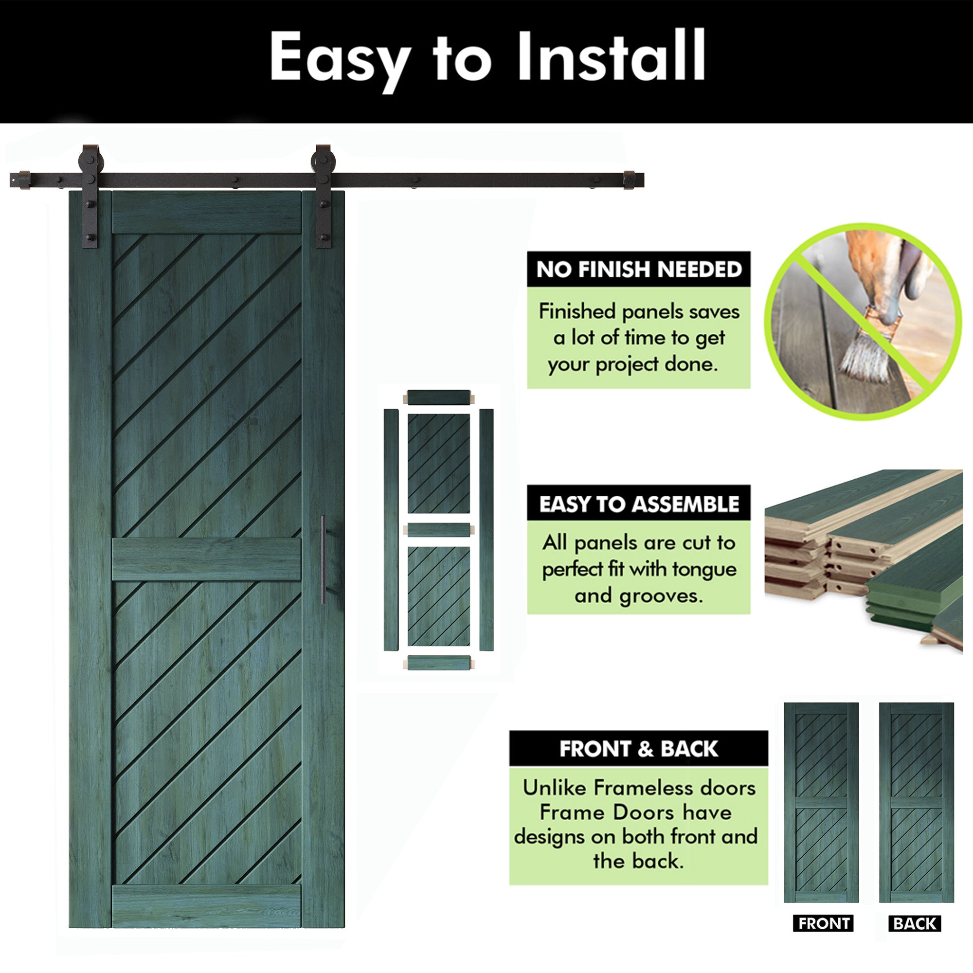 80" Height Royal Pine Slanted Stripe Design Unassembled & Finished Double Pine Wood Barn Door with Non-Bypass Installation Hardware Kit(Interior Use Only)