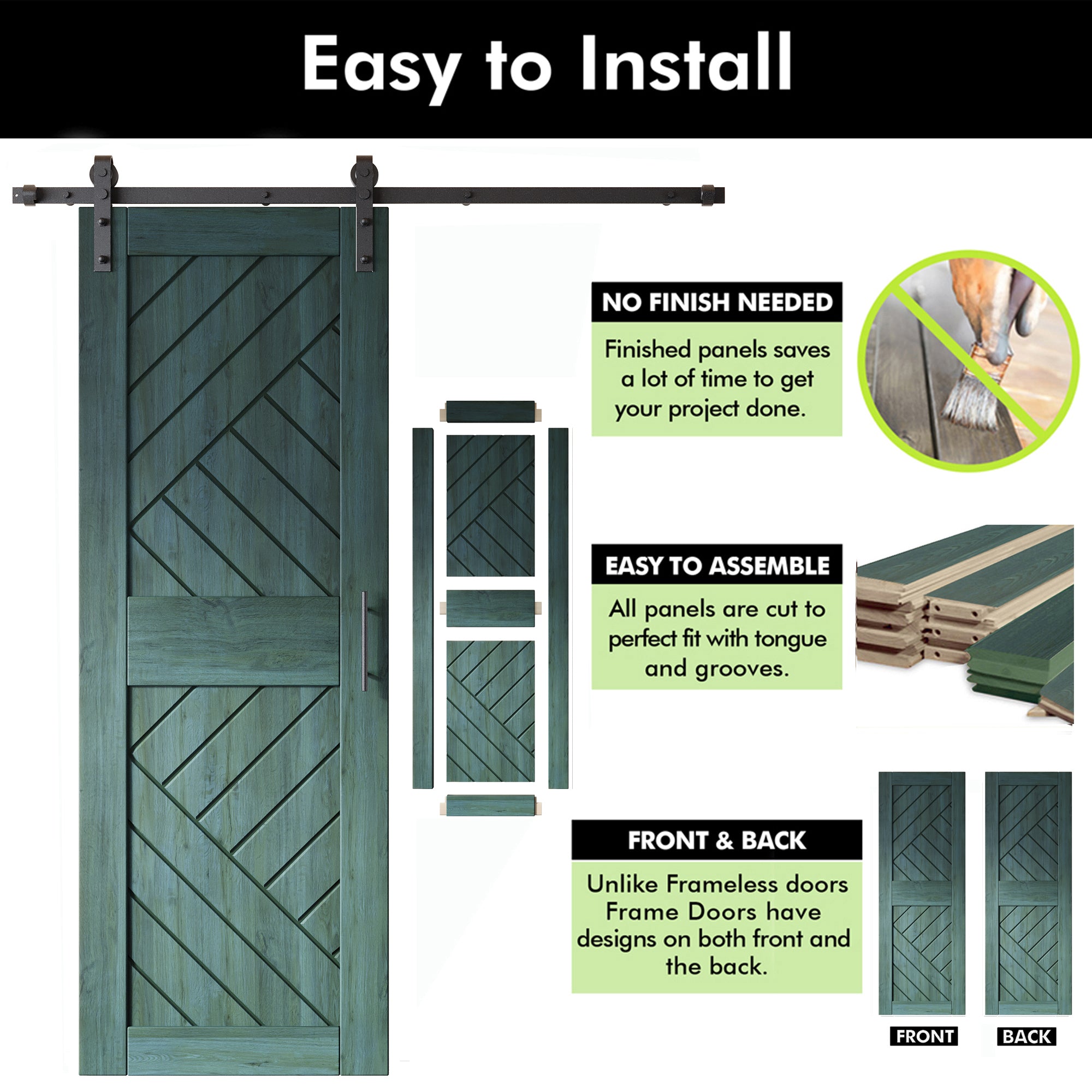 84" Height Royal Pine Geometric Design Unassembled & Finished Double Pine Wood Barn Door with Non-Bypass Installation Hardware Kit(Interior Use Only)