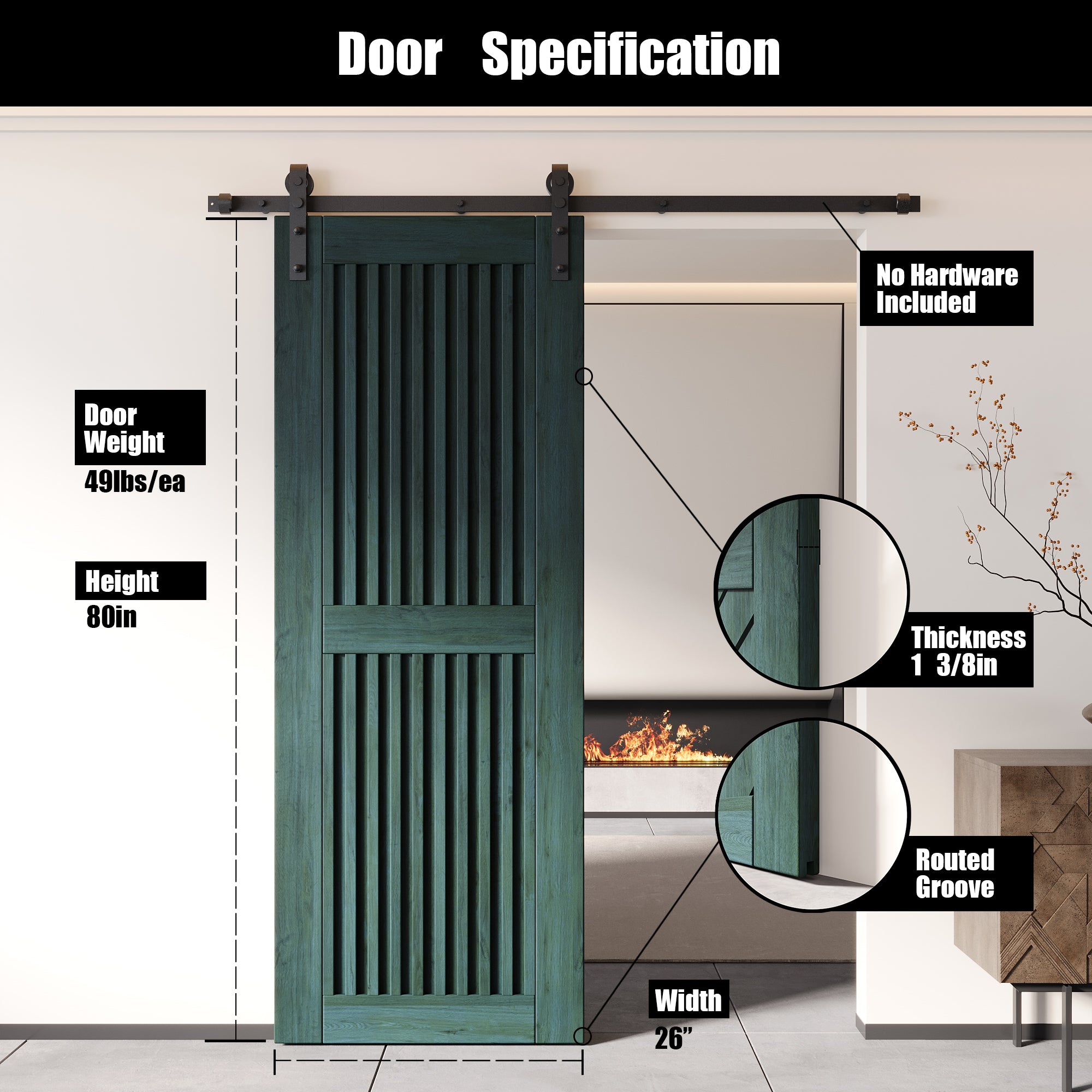 80" Height Royal Pine Vertical Stripe Design Unassembled & Finished Pine Wood Barn Door (Interior Use Only)
