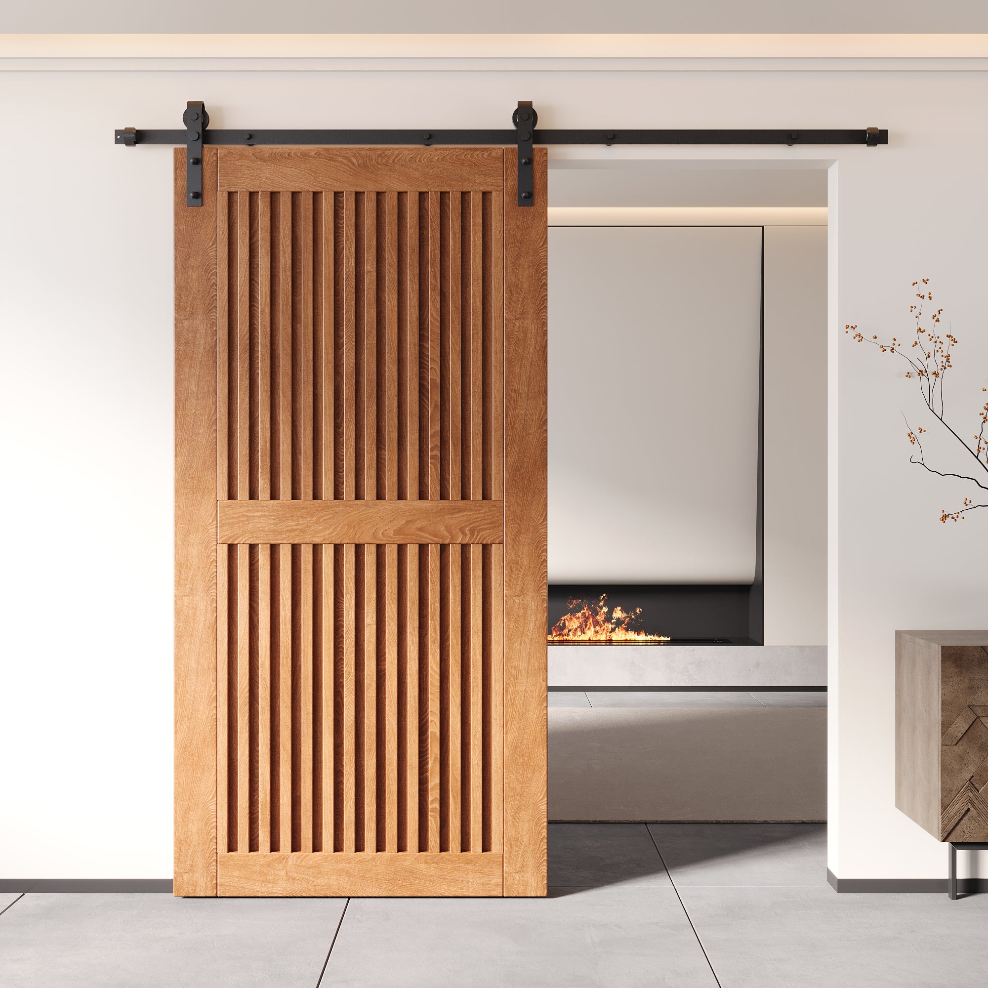 80" Height Early American Vertical Stripe Design Unassembled & Finished Pine Wood Barn Door (Interior Use Only)