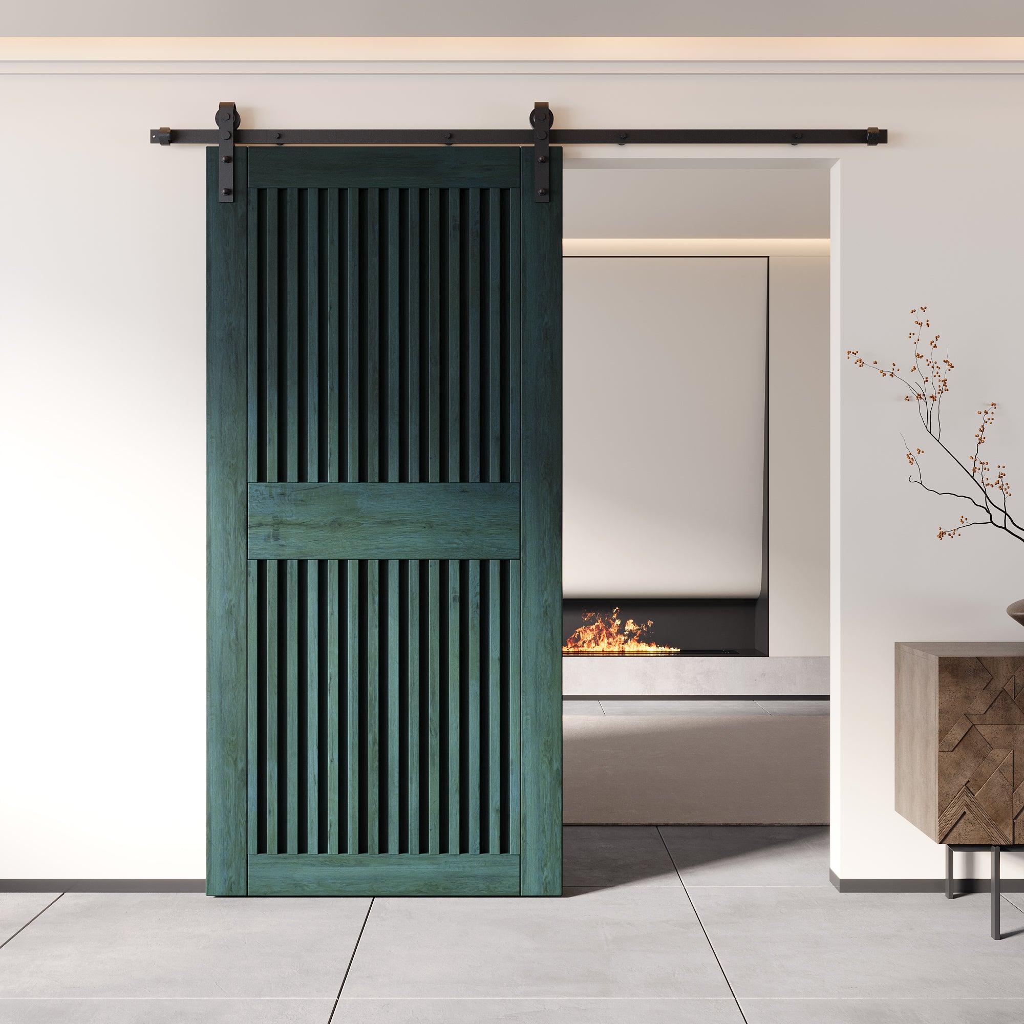 84" Height Royal Pine Vertical Stripe Design Unassembled & Finished Pine Wood Barn Door (Interior Use Only)