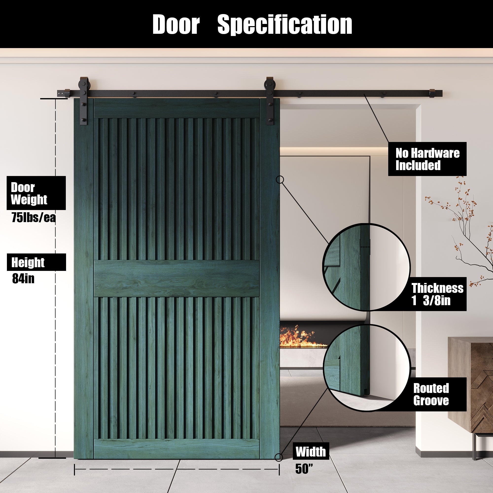 84" Height Royal Pine Vertical Stripe Design Unassembled & Finished Pine Wood Barn Door (Interior Use Only)