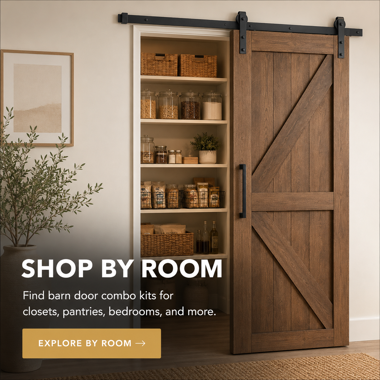 Shop barn door combo kits by room for closets, pantries, bedrooms, and more
