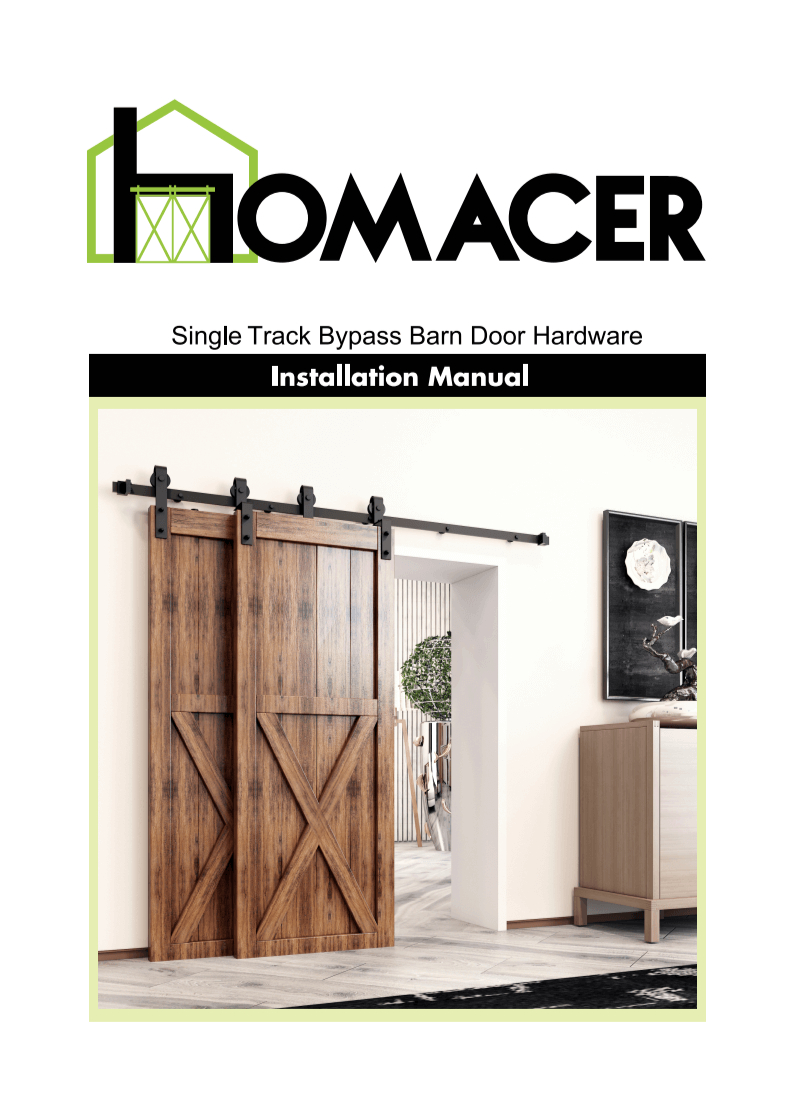 Homacer single track bypass barn door hardware kit installation manual